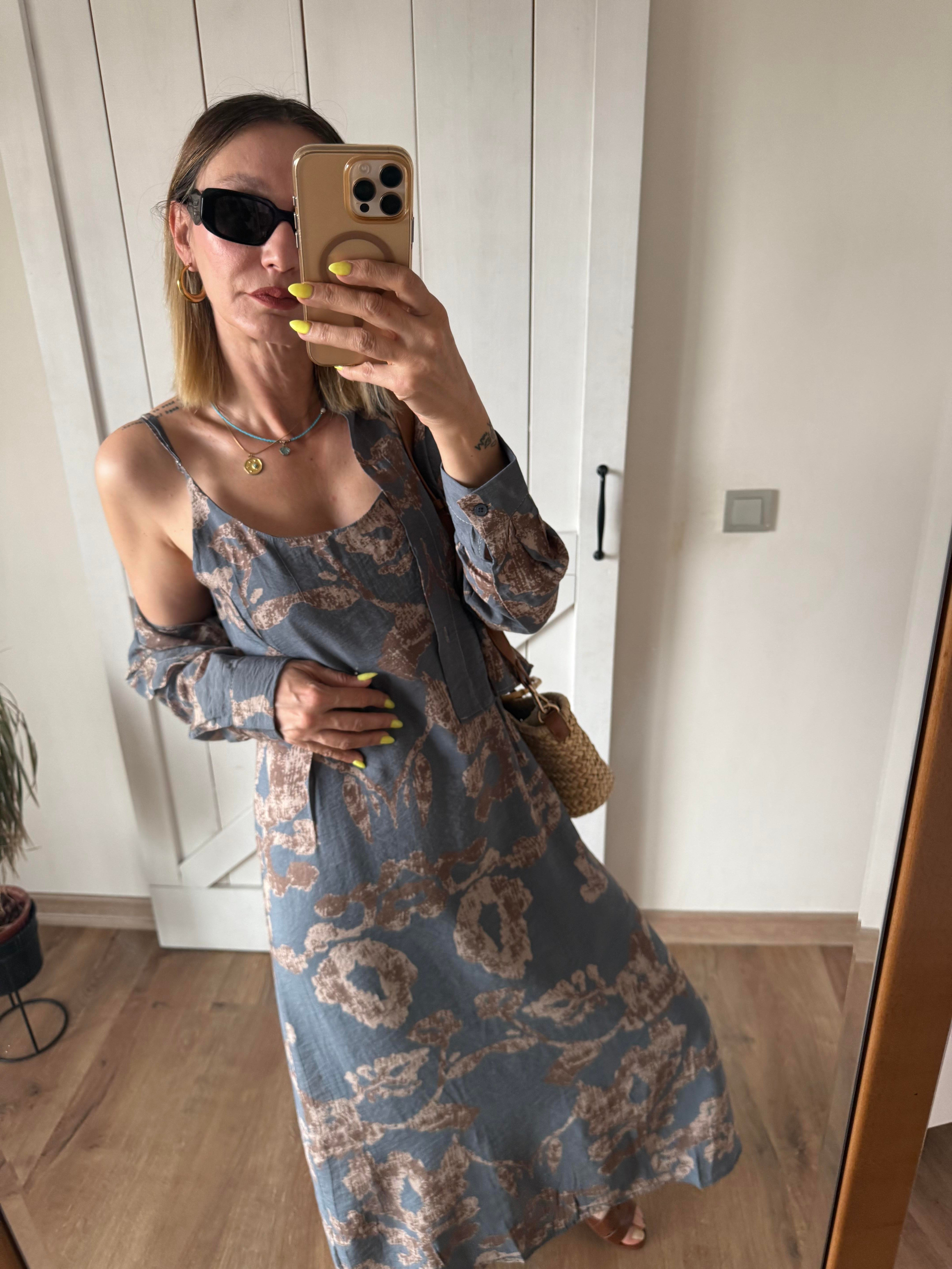 Desenli Gömlek Grey Elbise Takım