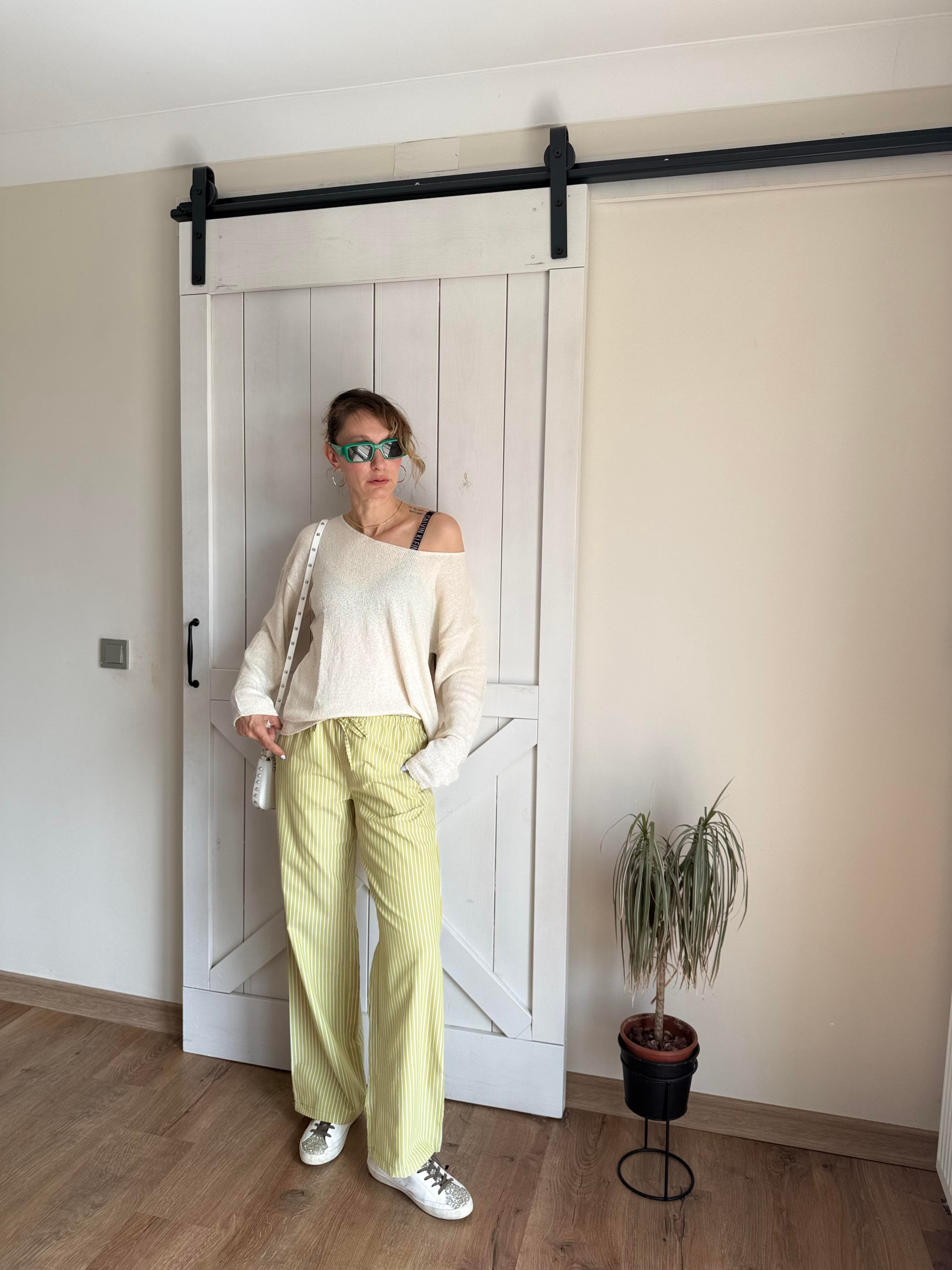 Erik Çizgili Belden Bağlamalı Pantolon