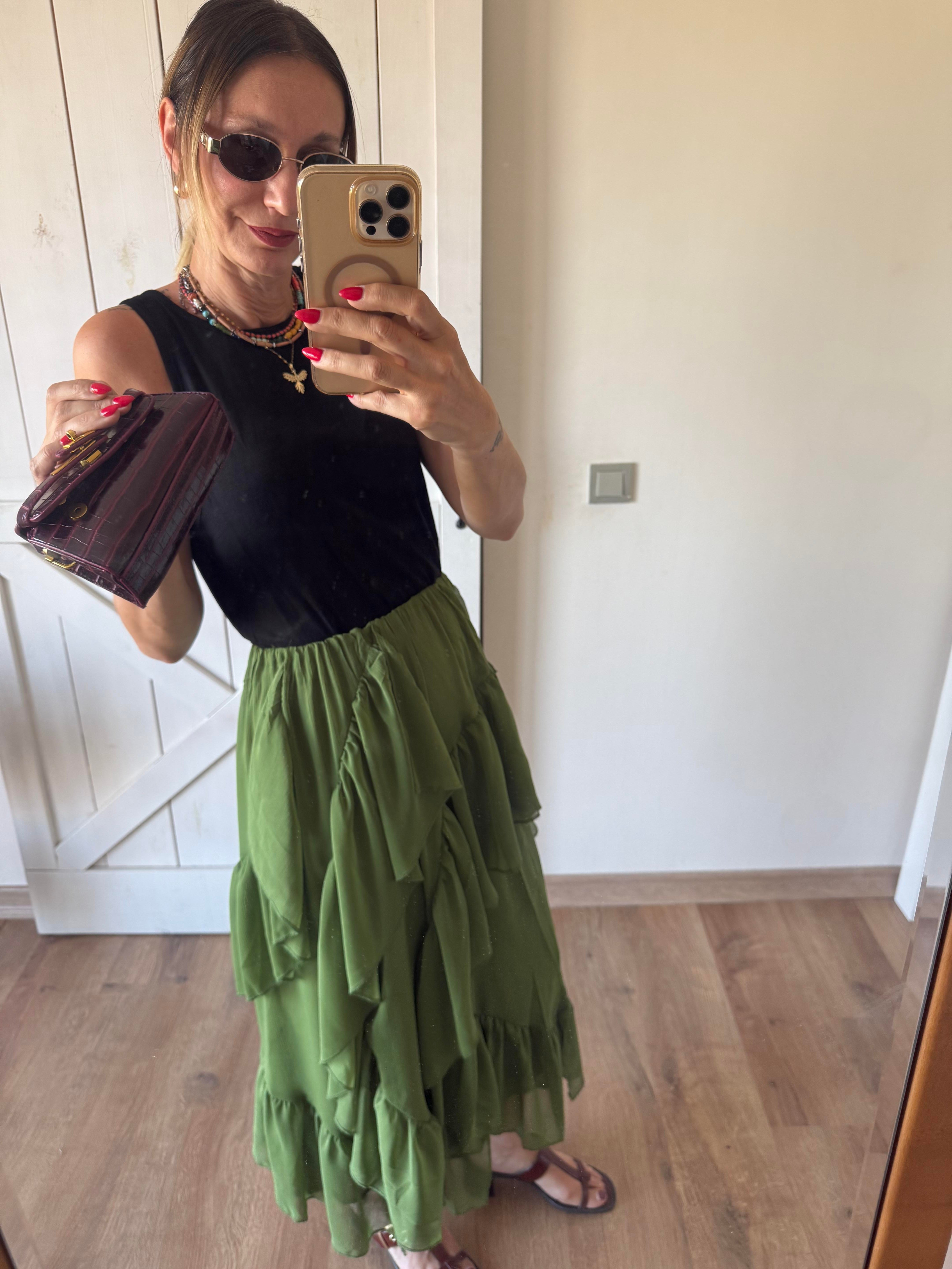 Fırfırlı Yeşil Etek