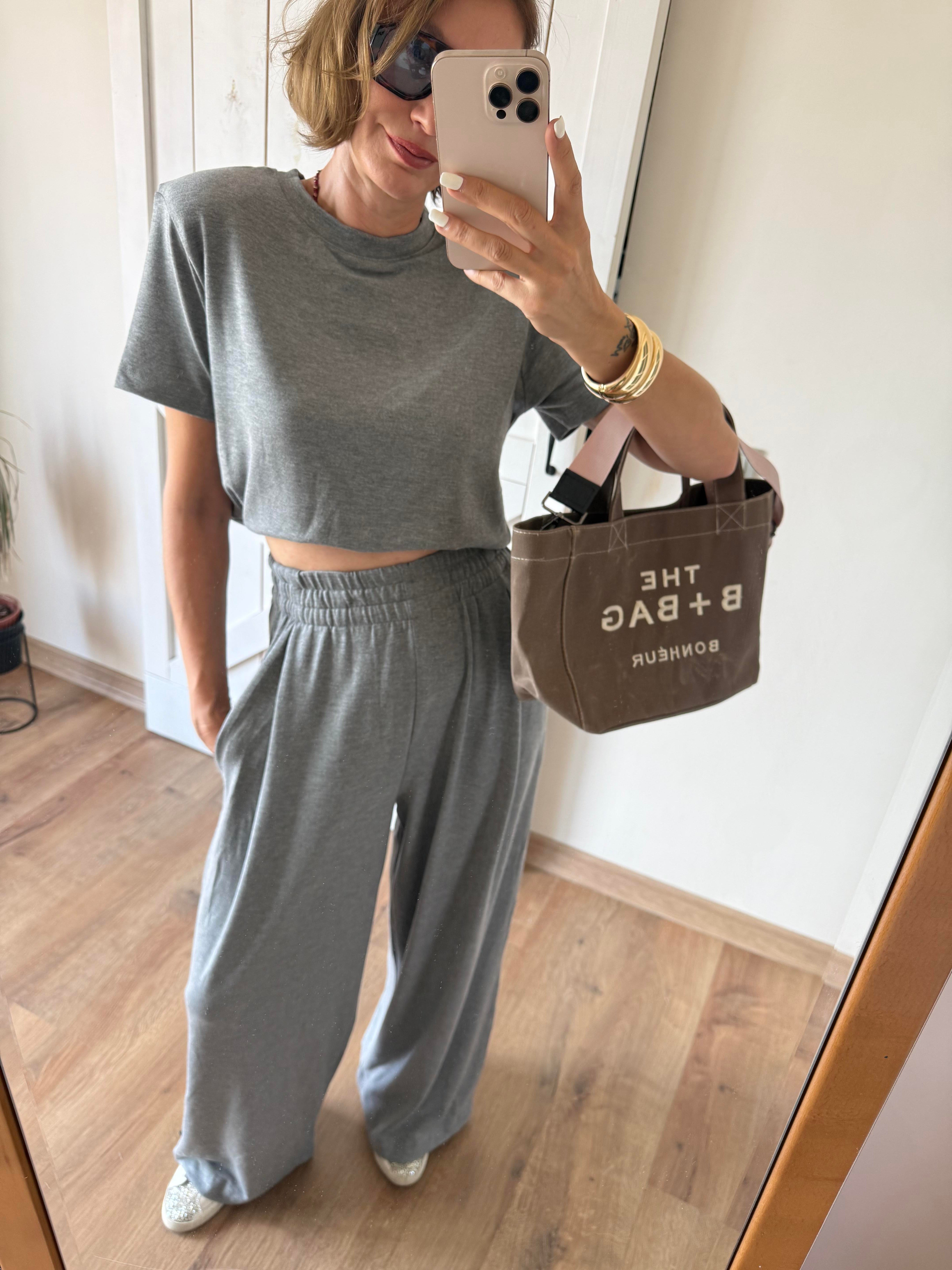 Gri Yüksek Bel Salaş Eşofman