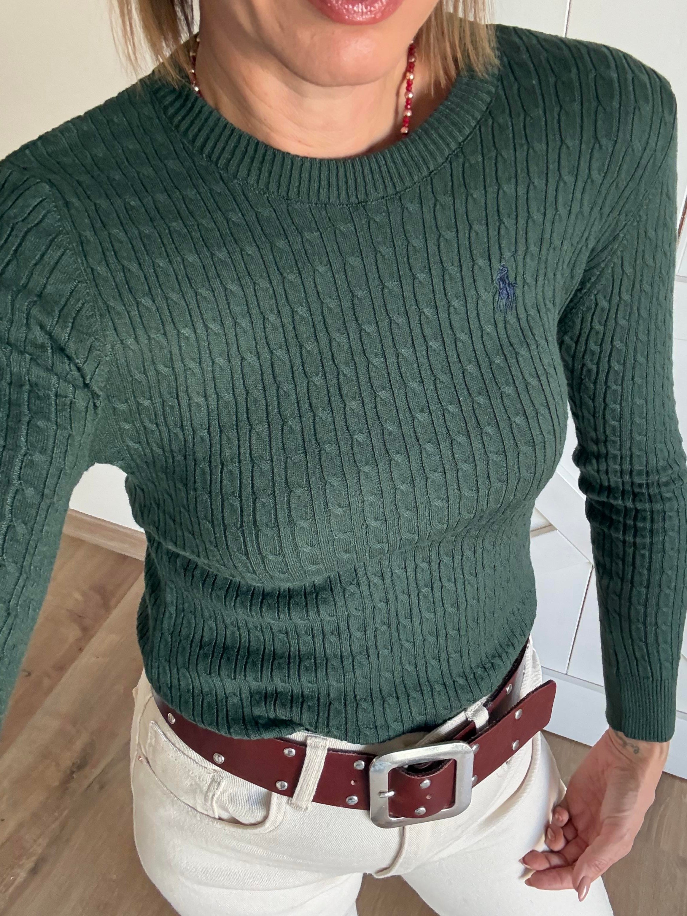 İnce Saç Örgülü Yeşil Triko