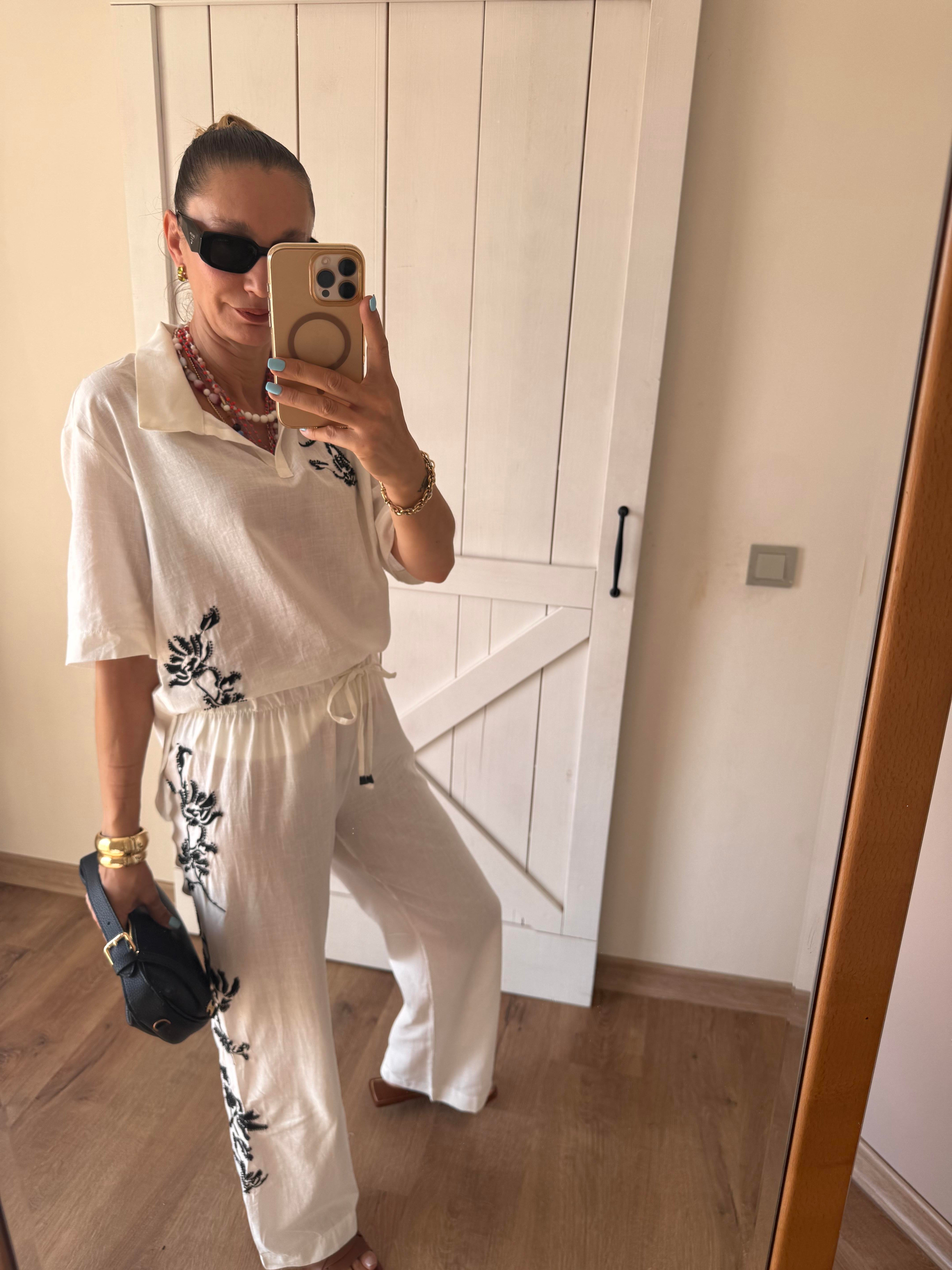 İşlemeli Gömlek Pantolon Takım