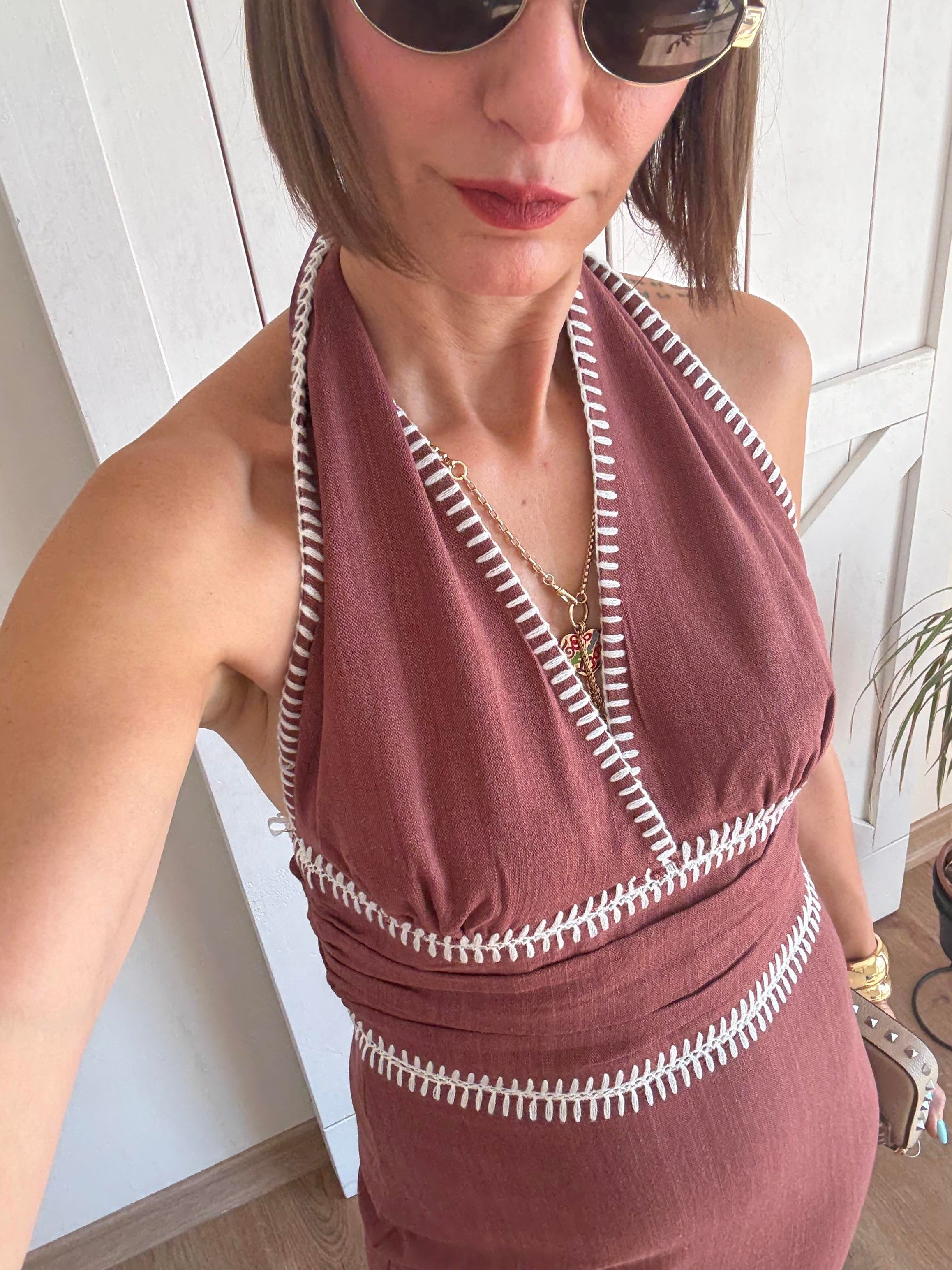 İşlemeli Midi Elbise