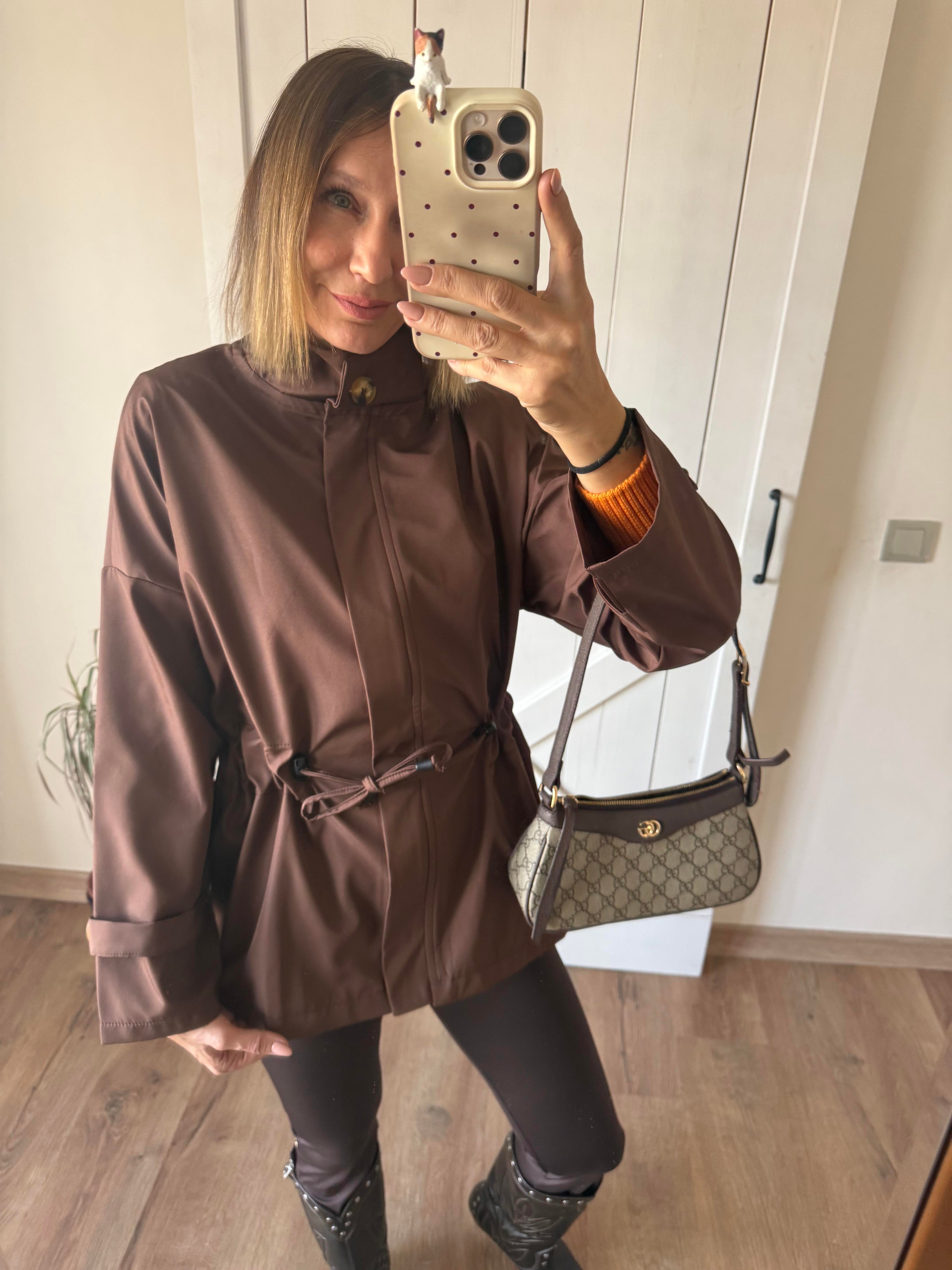 Kahverengi Beli Büzdürmeli Yağmurluk