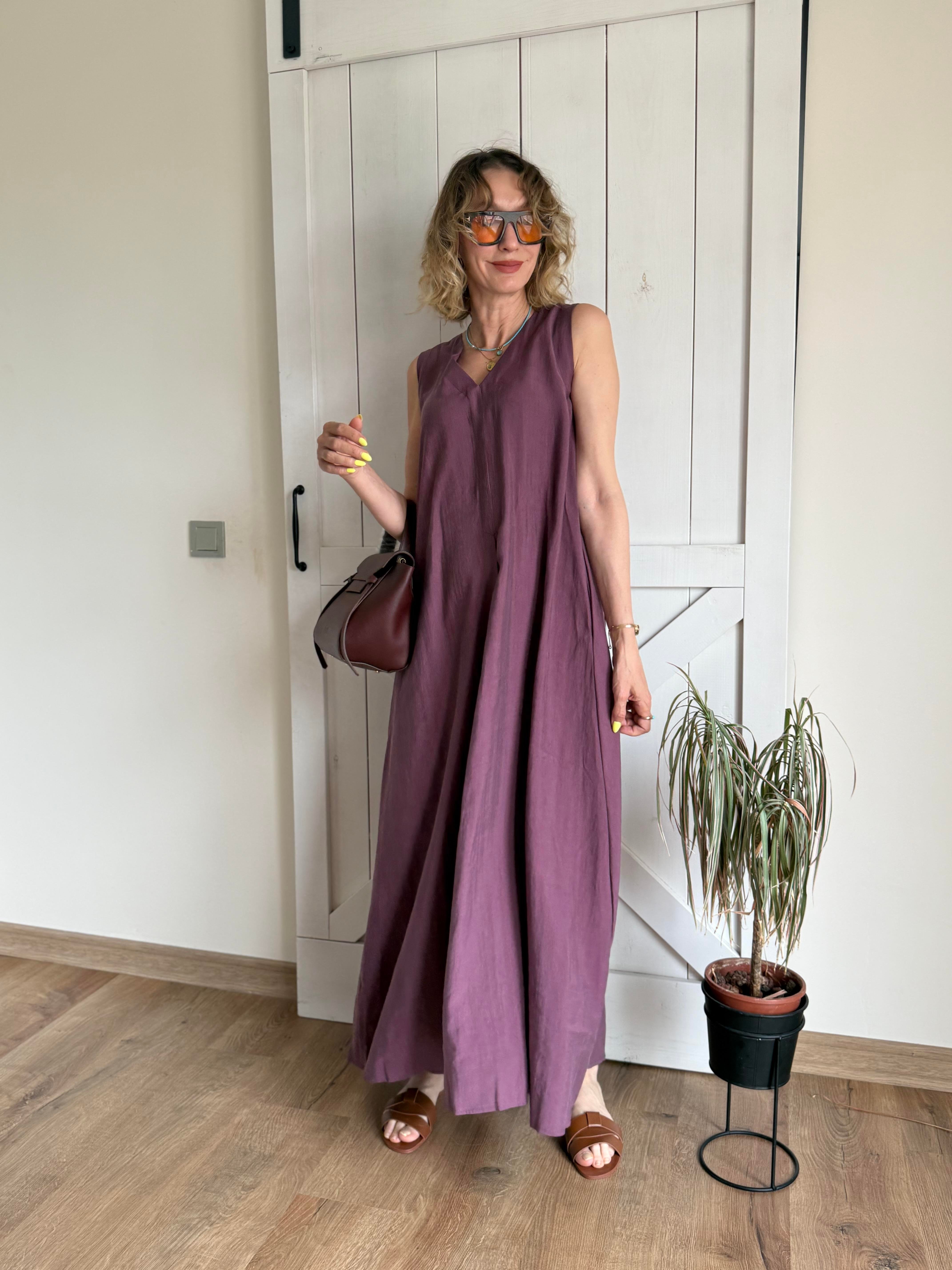 Kalın Askılı Max Boy Üzüm Elbise