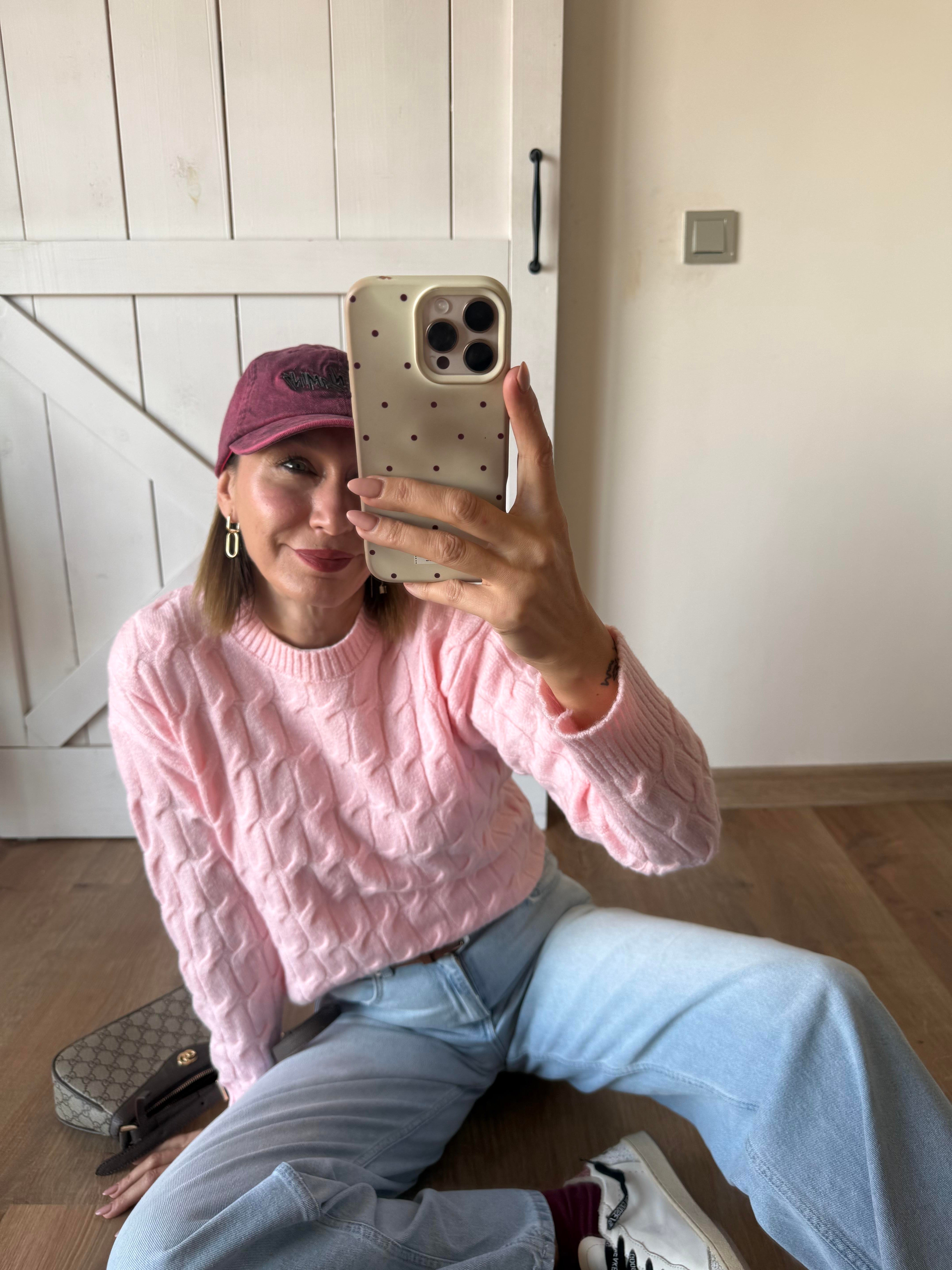 Kalın Saç Örgü Th Pembe Kazak