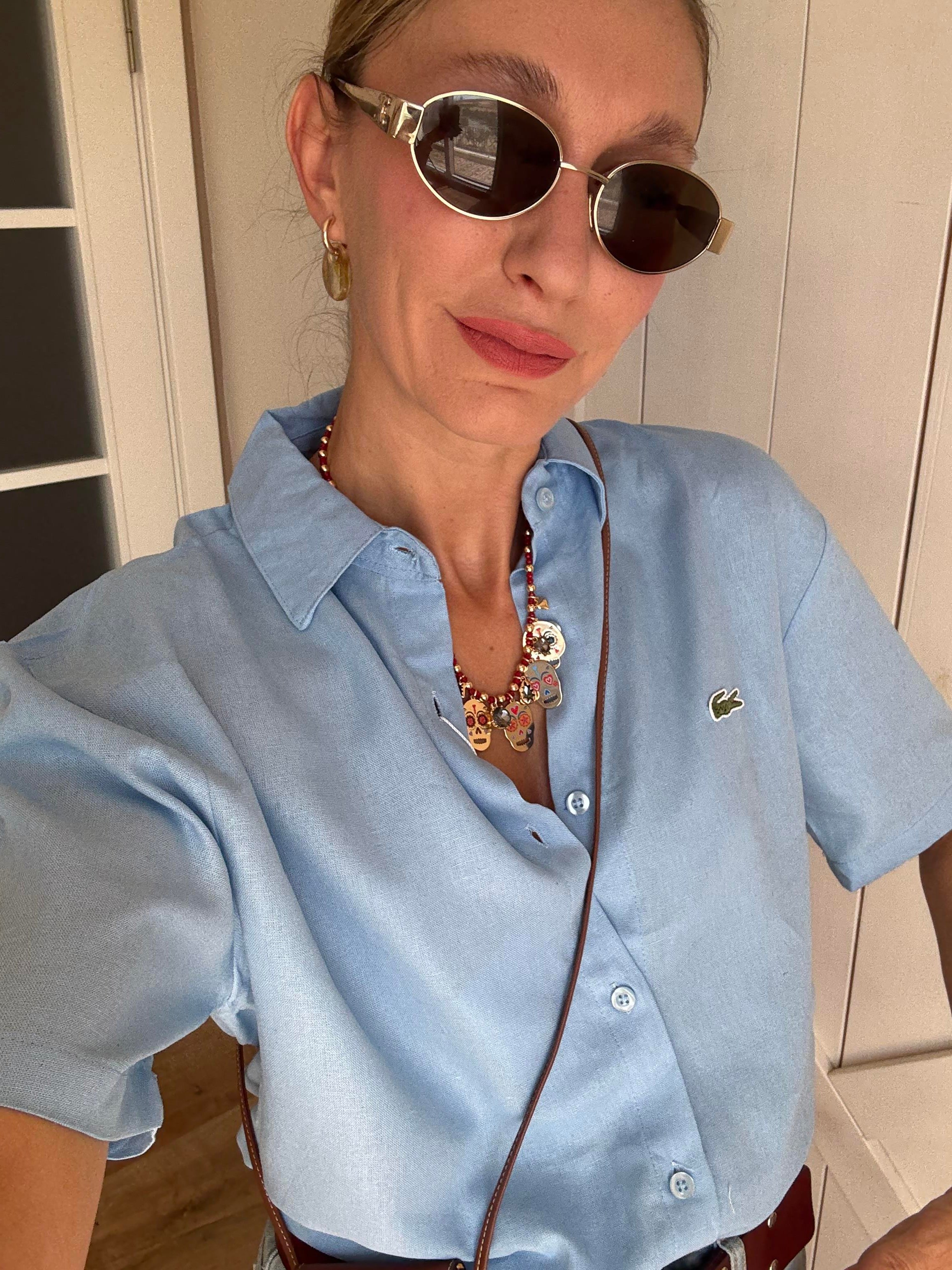 Keten Kısa Kollu Sand Gömlek