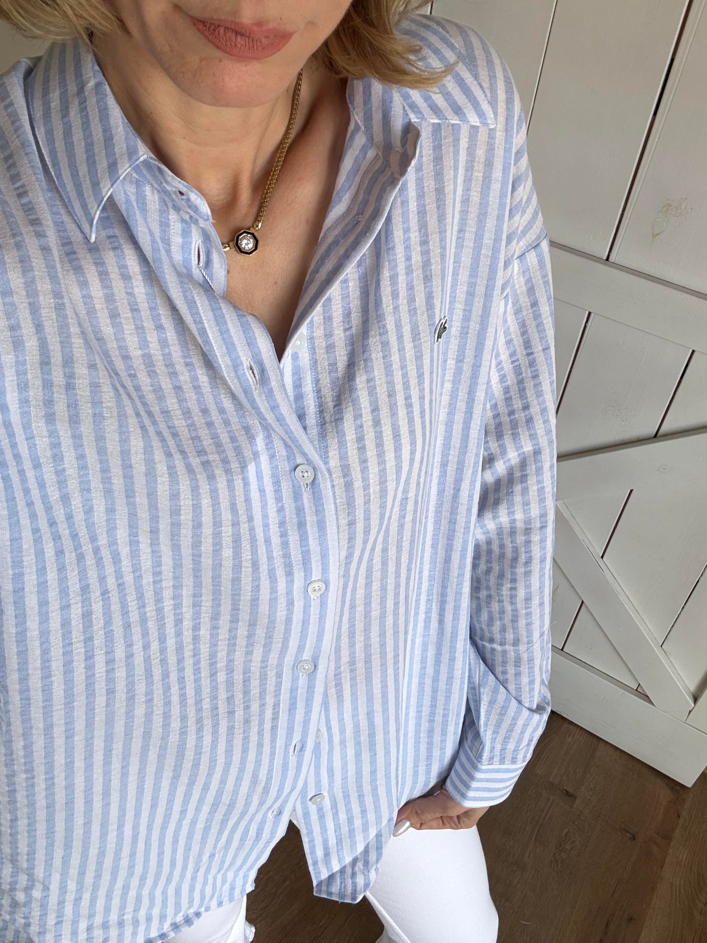 Keten Mavi Çizgili Gömlek