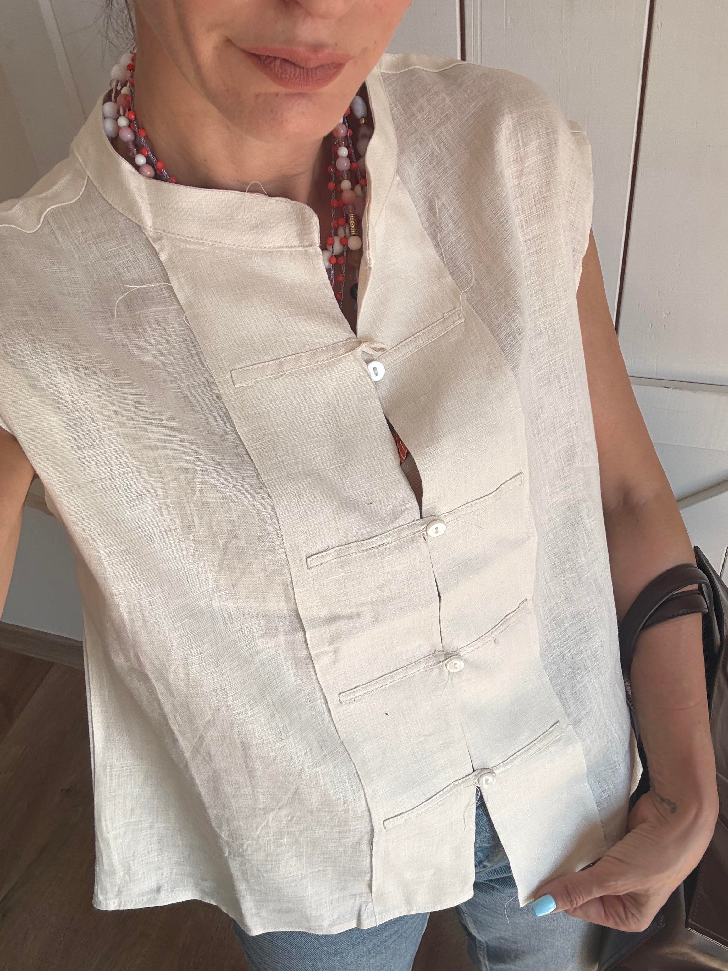 Keten Pre Ekru Yelek Mas