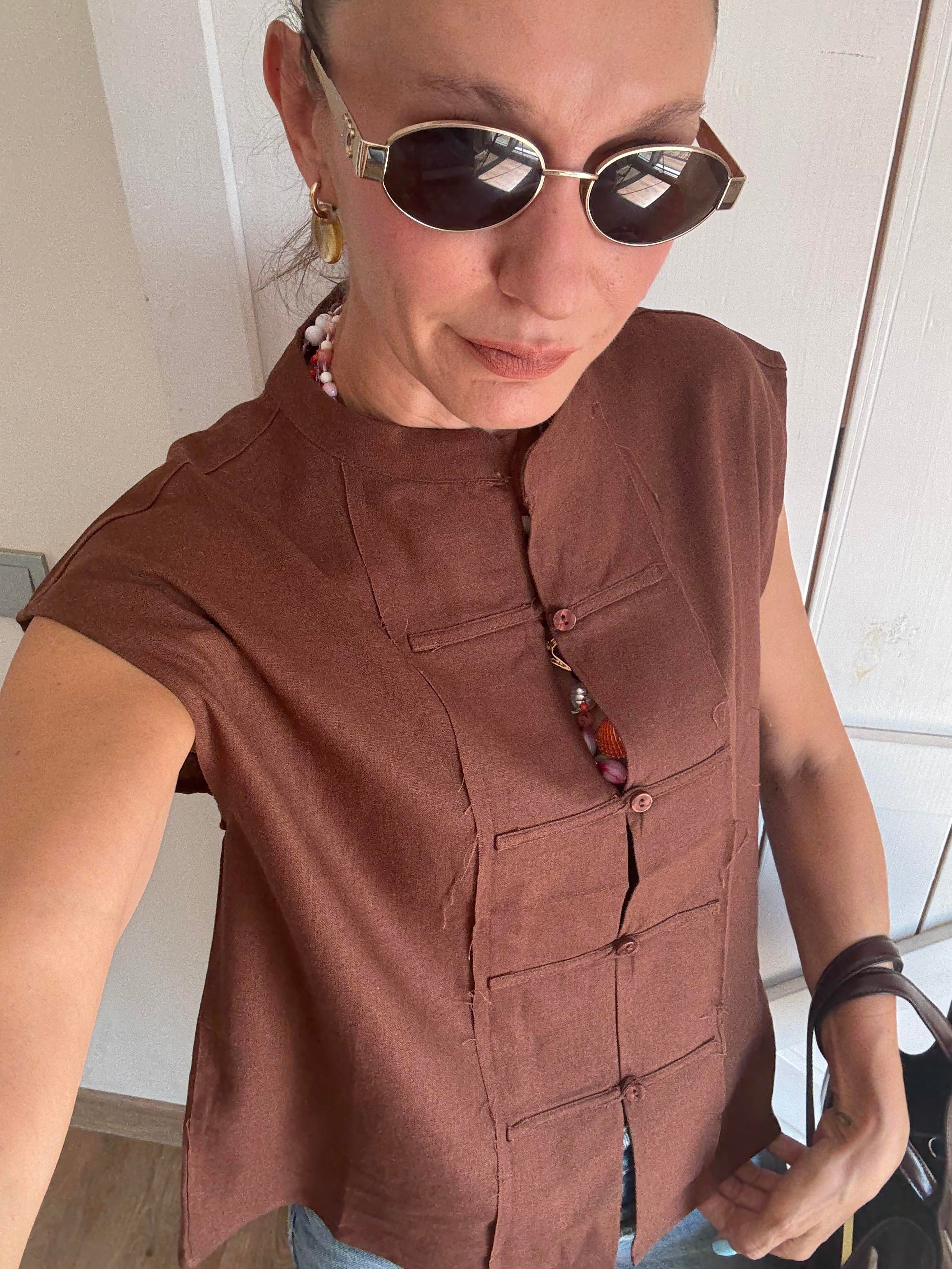 Keten Pre Kahve Yelek Mas