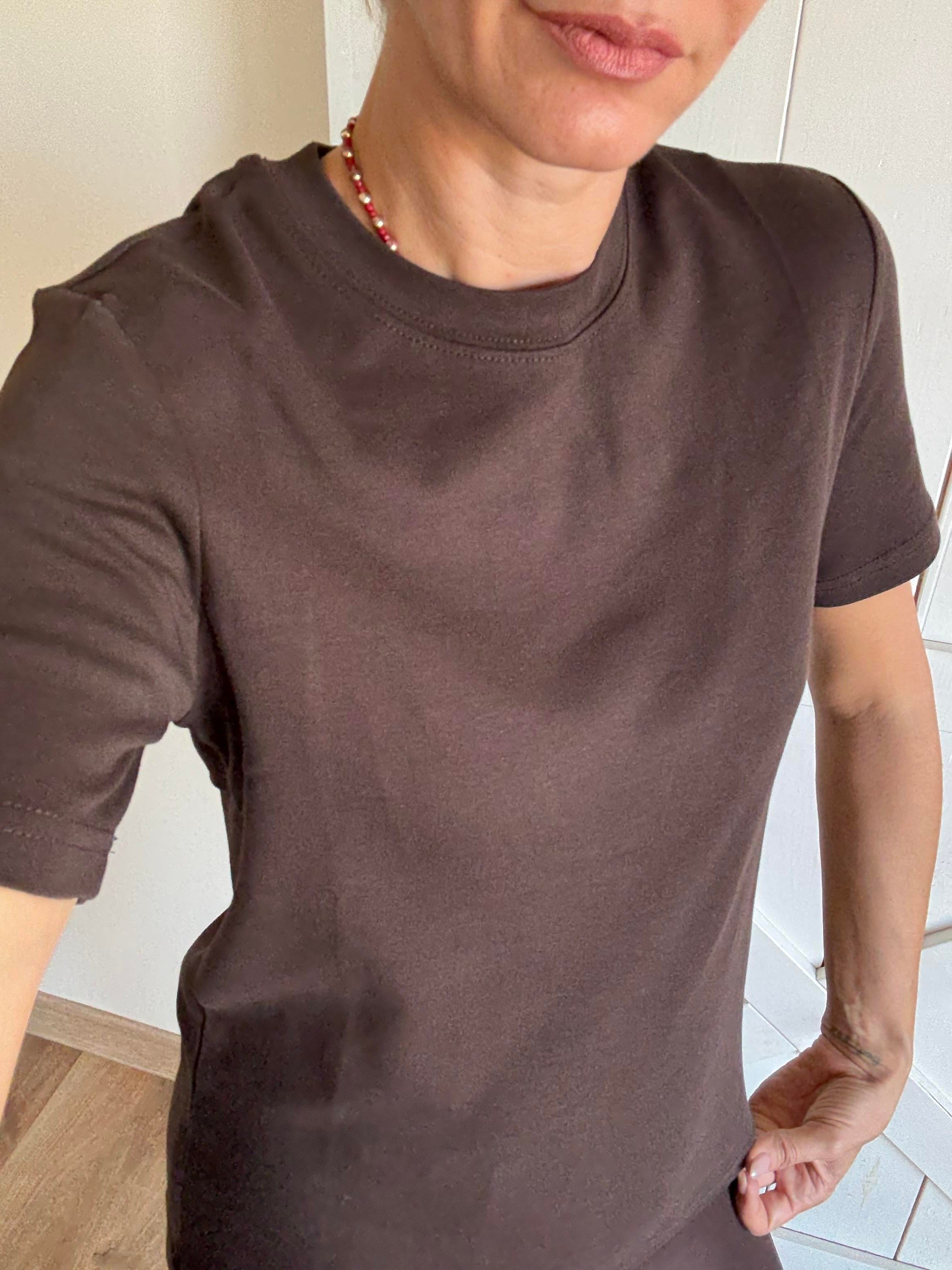 Kısa Kol Massli Kahve Tshirt