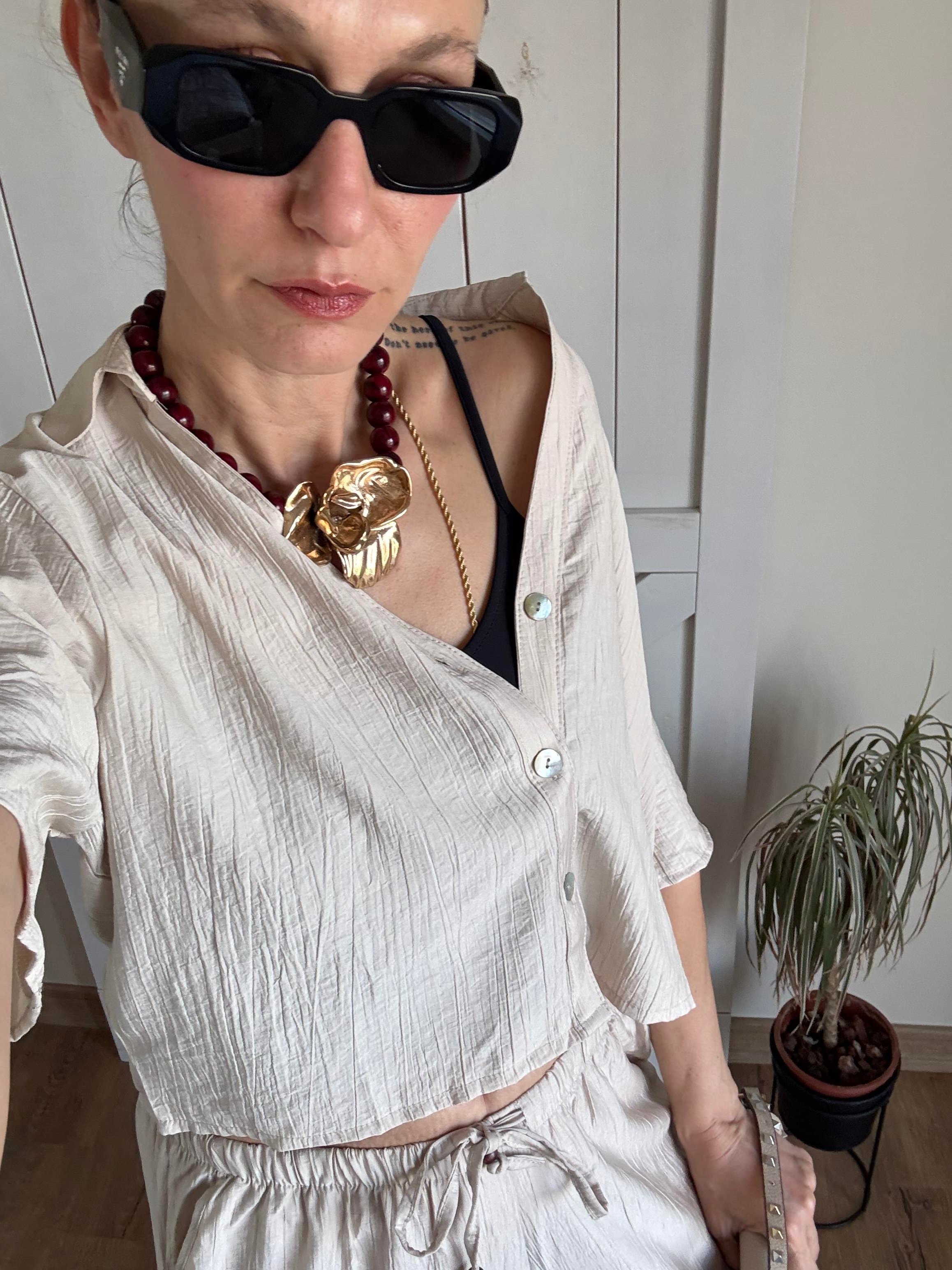 Kısa Kollu Gömlek Pantolon Ekru