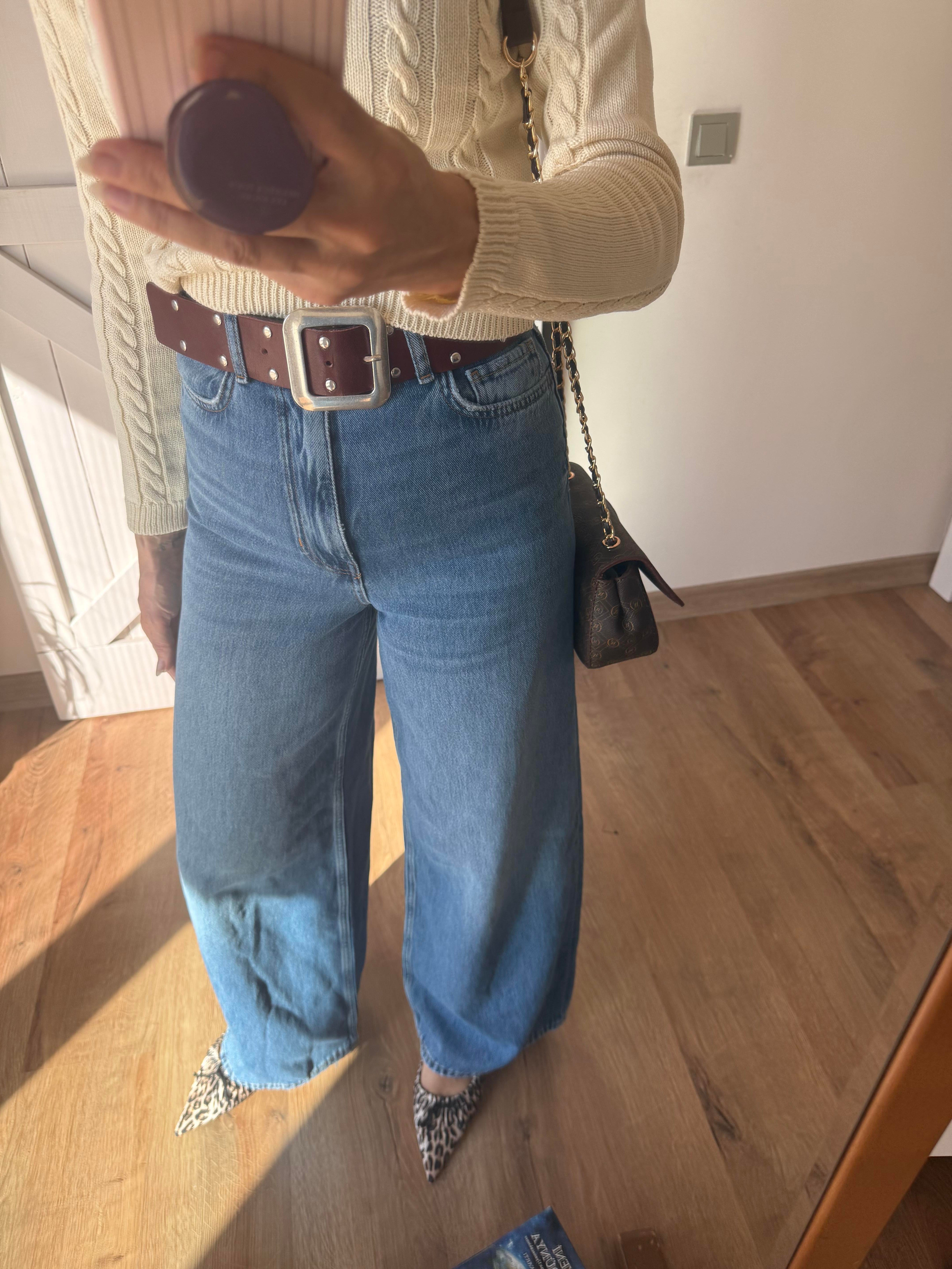 Klasik Jean Rengi YÜksek Bel Extra Bol Paça Denim Pantolon