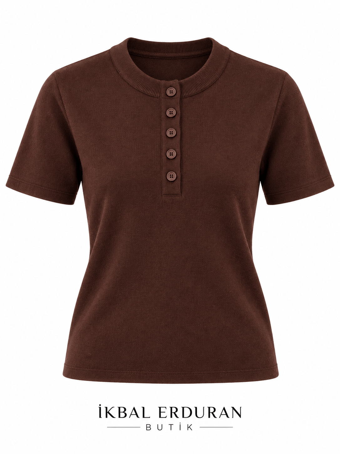 Kos Yarım Düğmeli Acı Kahve Triko Tshirt