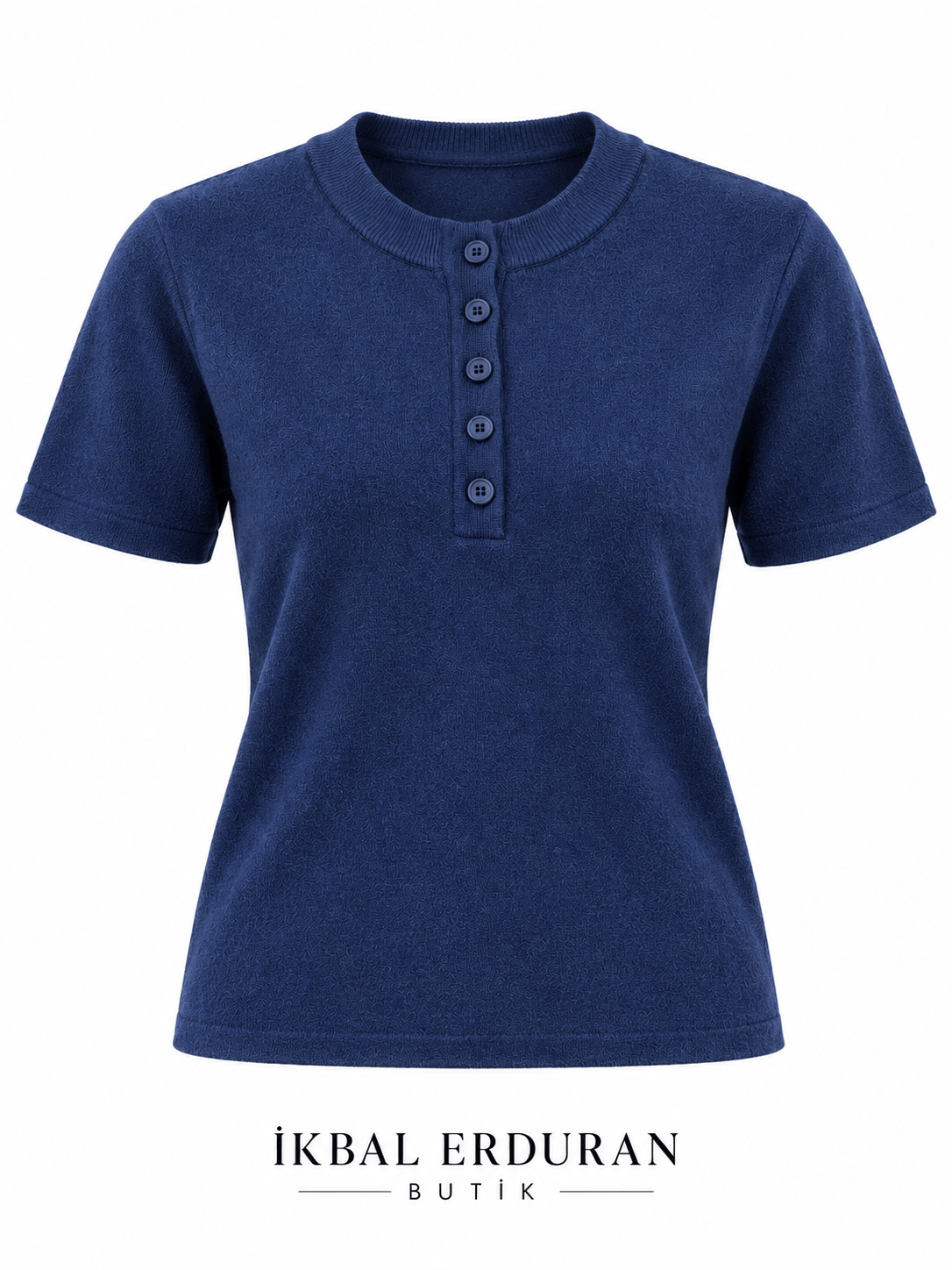 Kos Yarım Düğmeli Lacivert Triko Tshirt