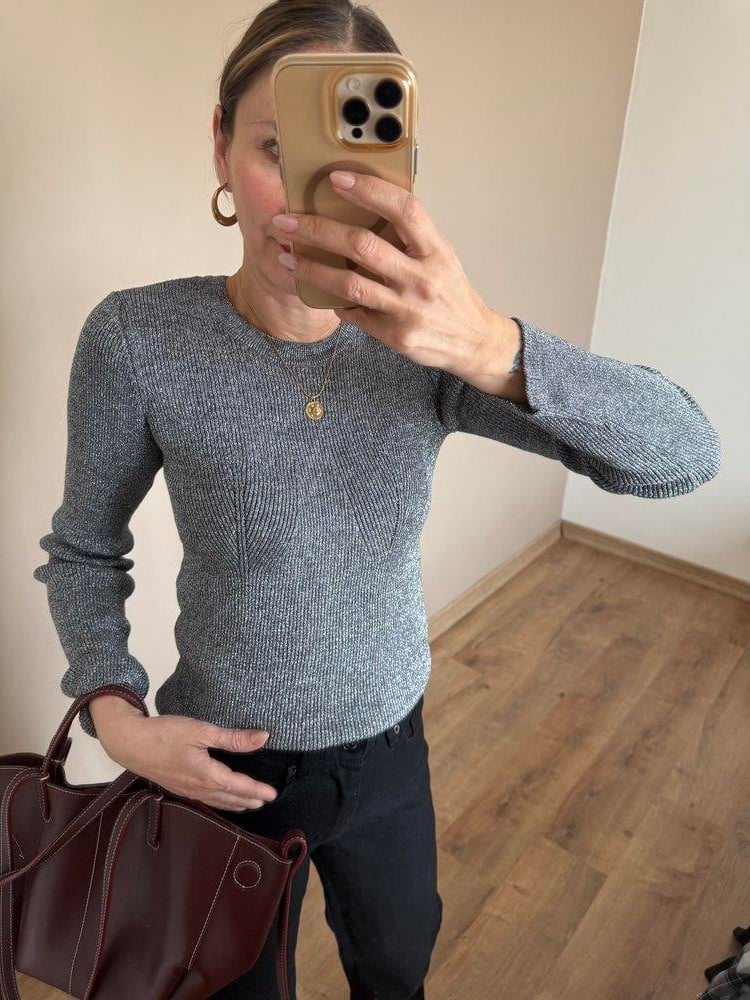 Koyu Gri Simli Triko Kumaş Body