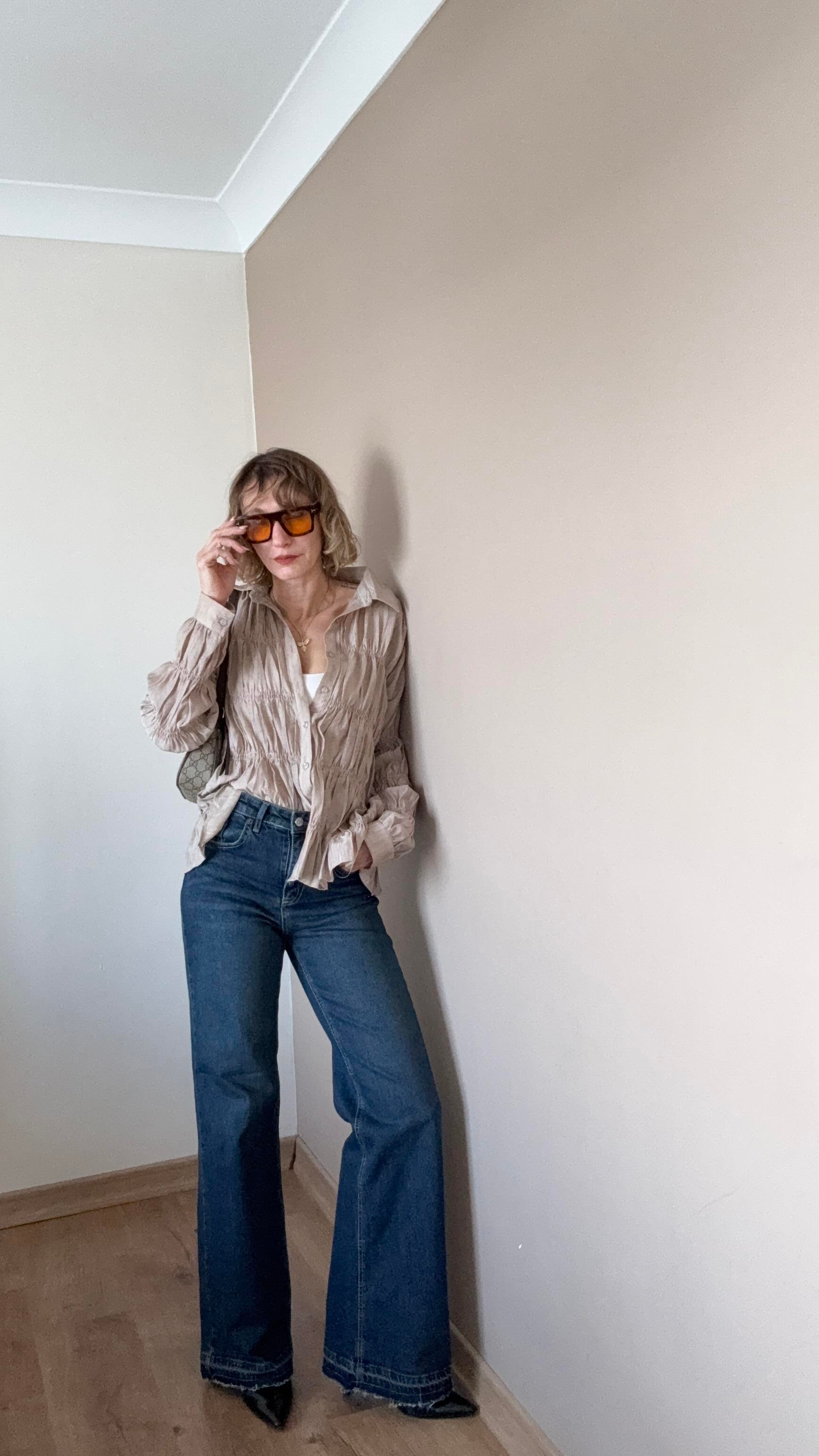 Koyu Mavi Paça Detaylı Wide Leg Jean