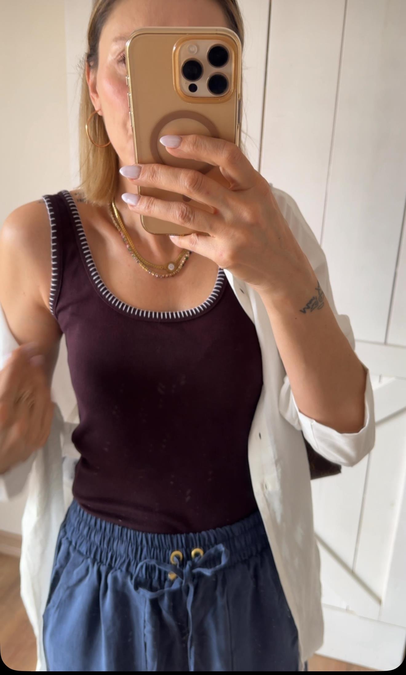 Krokeşa Dikişli Mürdüm Atlet