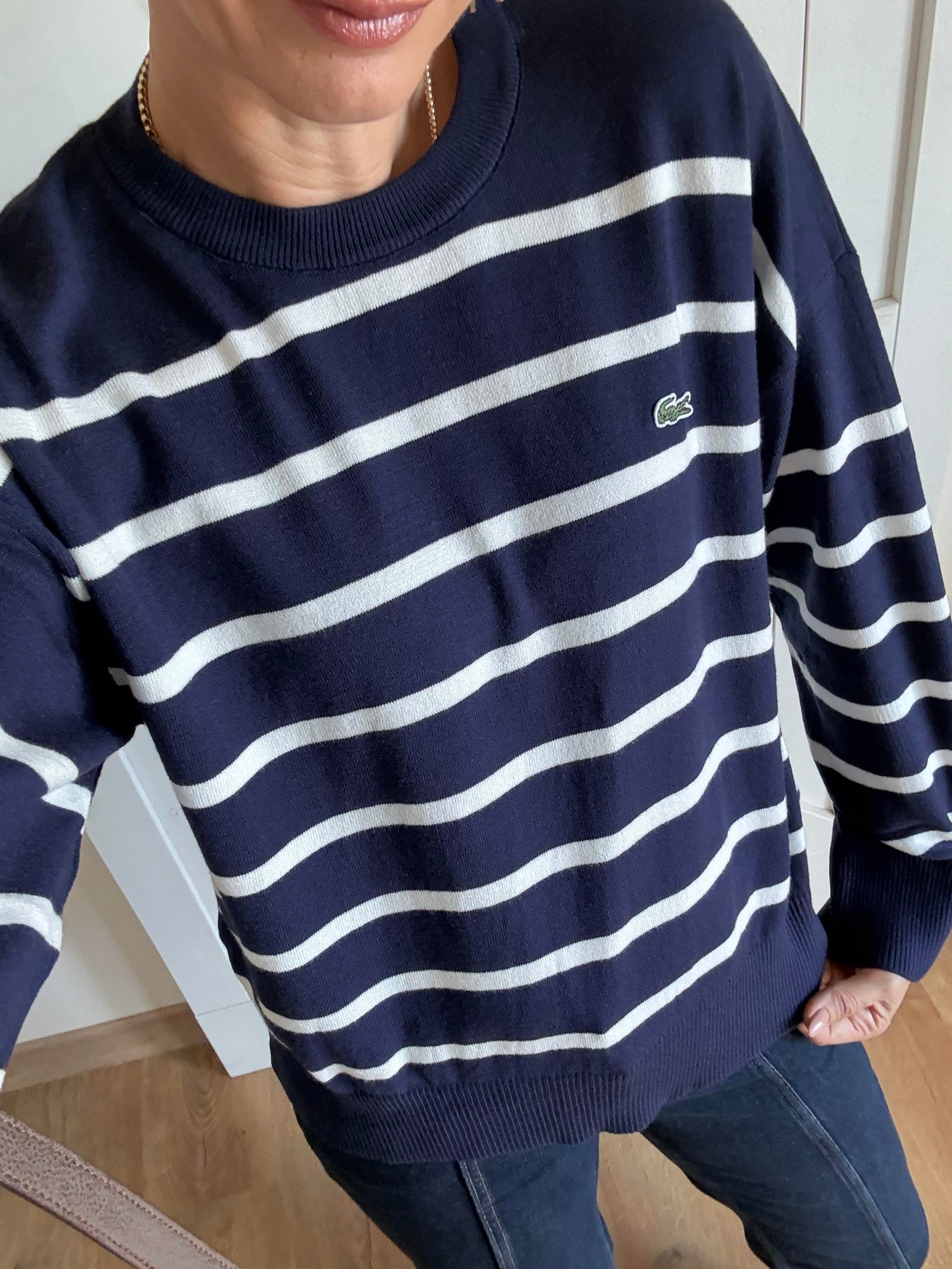 Lacivert Beyaz Çizgili Triko