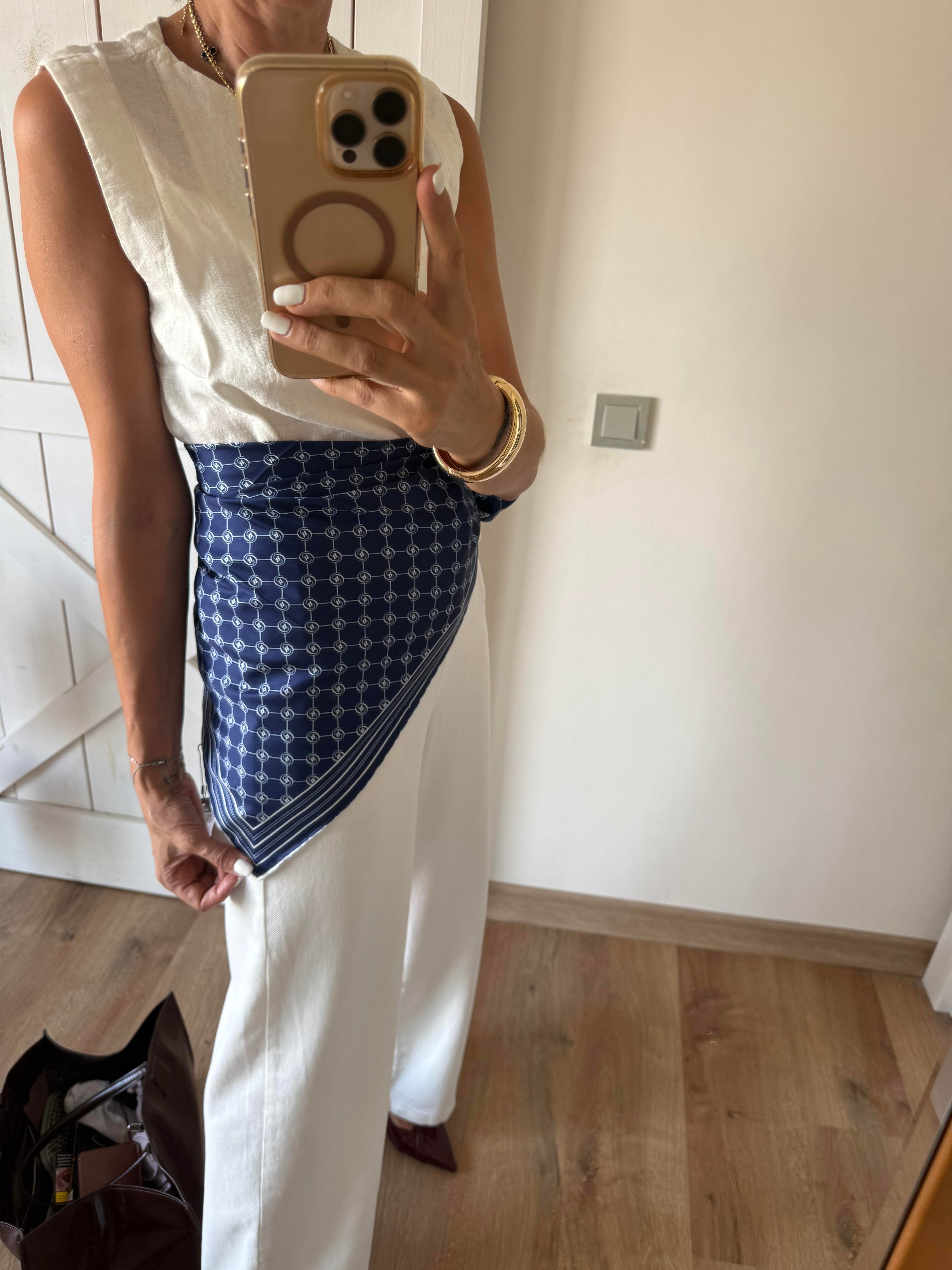 Lacivert Kare Logolu Premium Şal/Eşarp