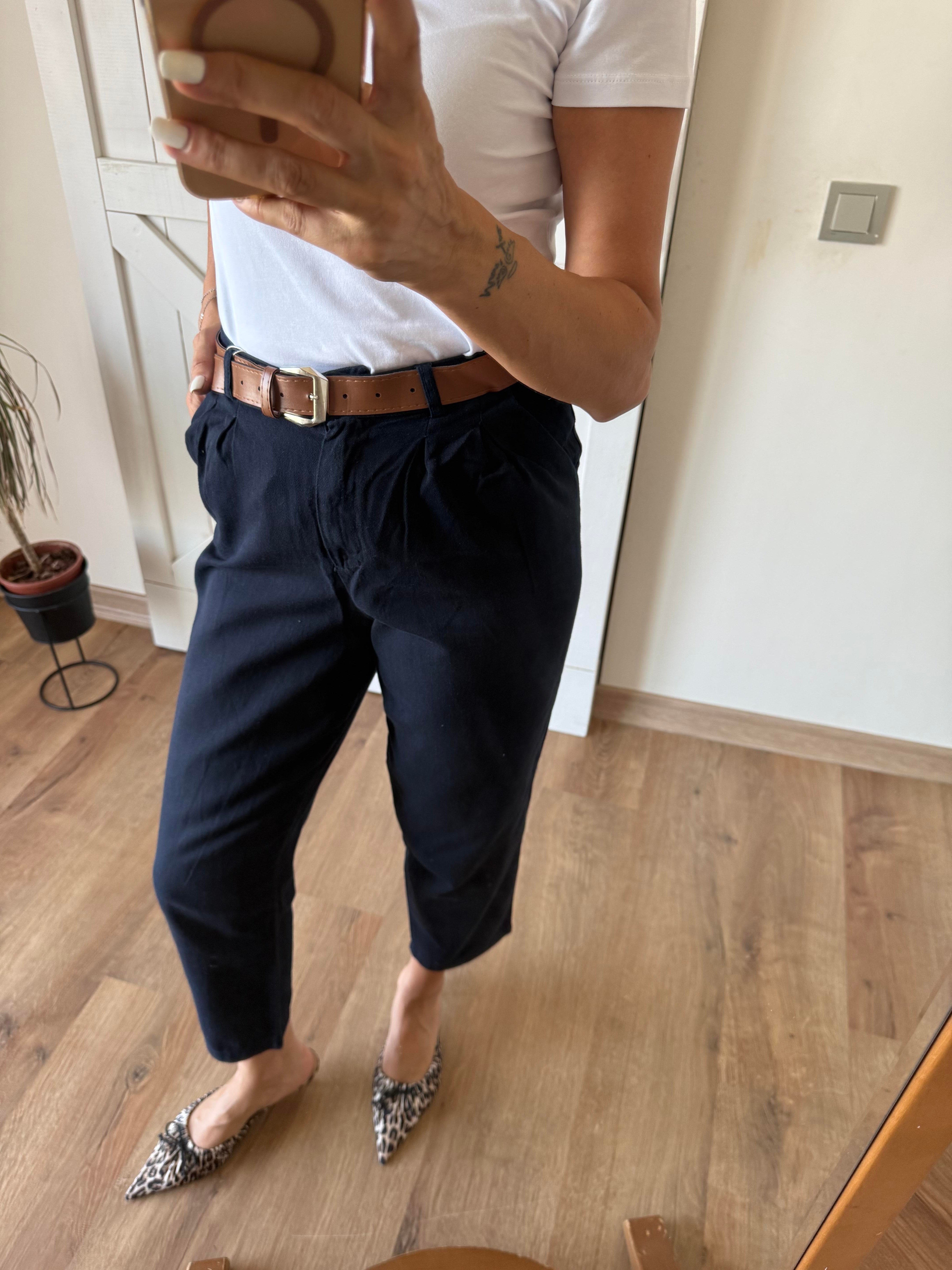 Lacivert Kemerli Havuç Pantolon