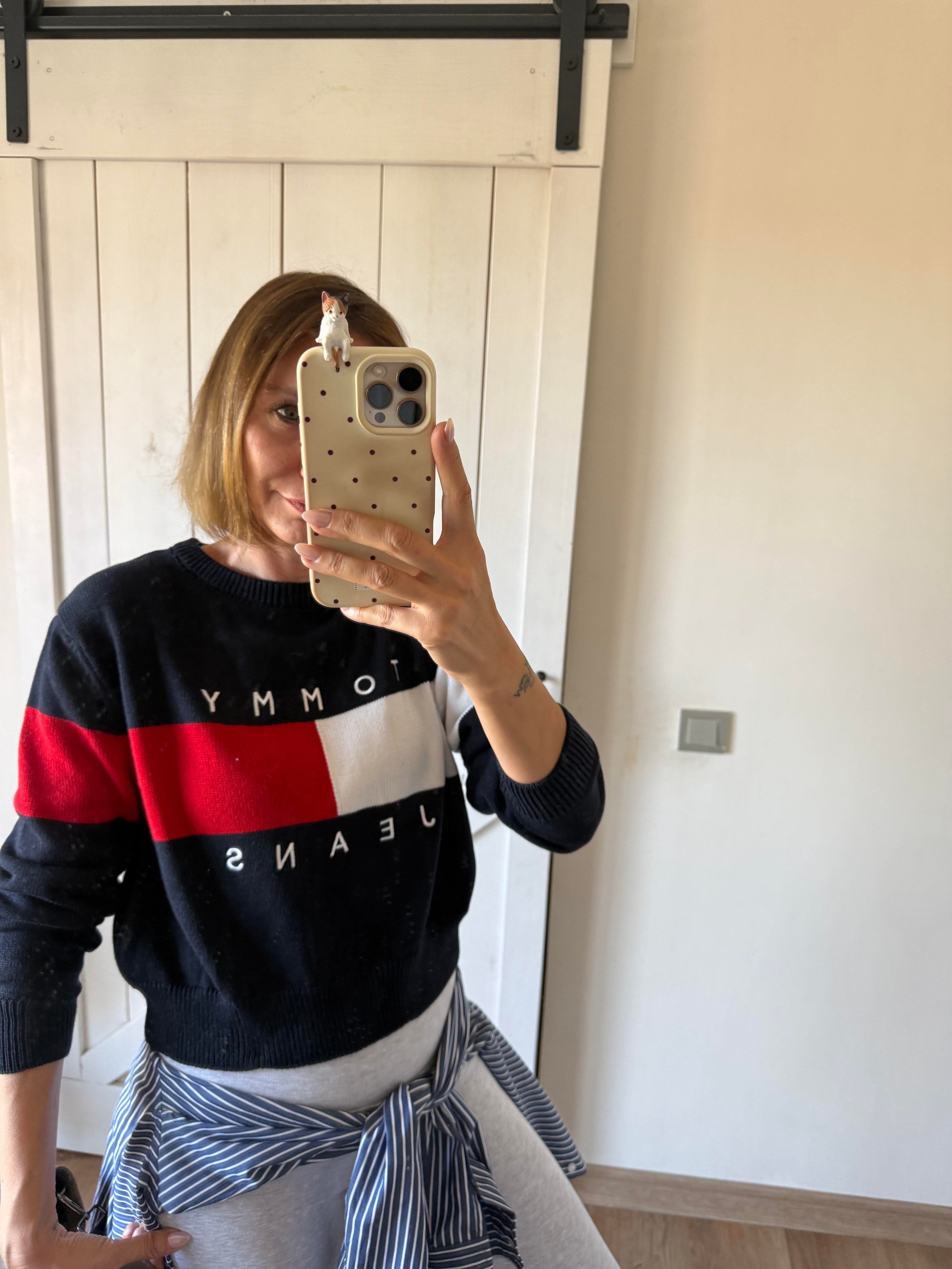 Lacivert Kırmızı Bisiklet Yaka Kazak