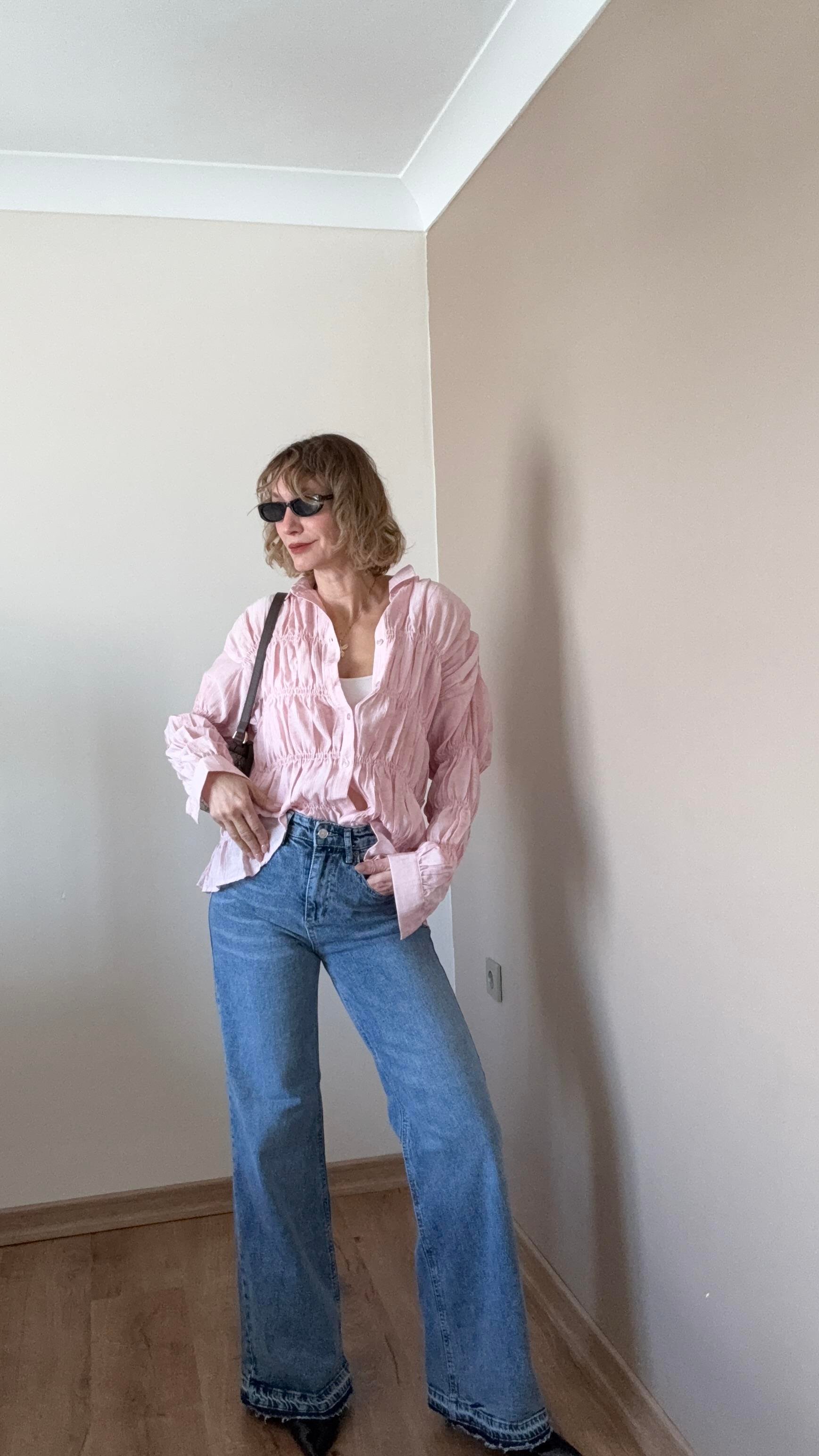 Mavi Paça Detaylı Wide Leg Jean