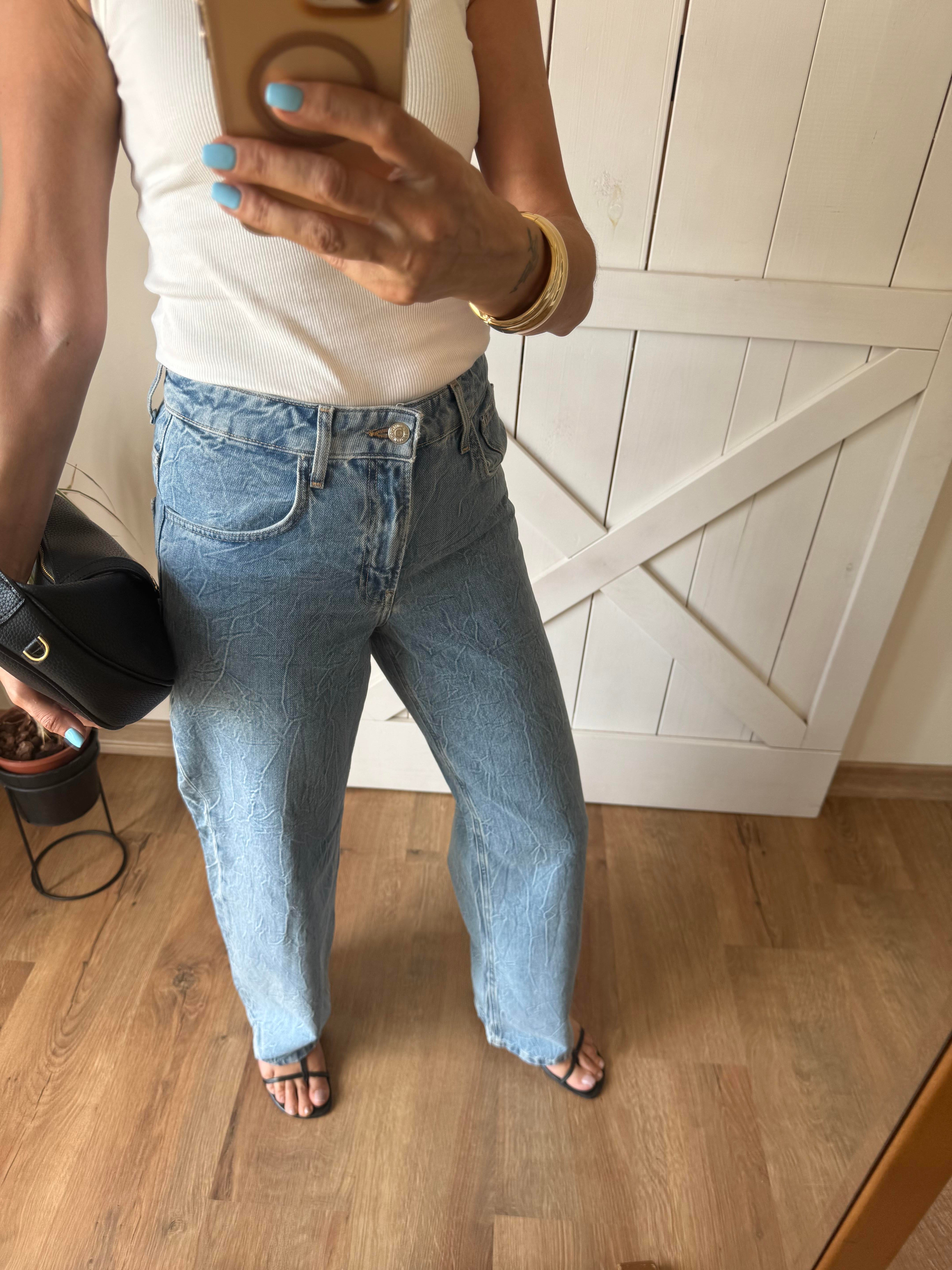 Mavi Yüksek Bel Düz Kesim Jean