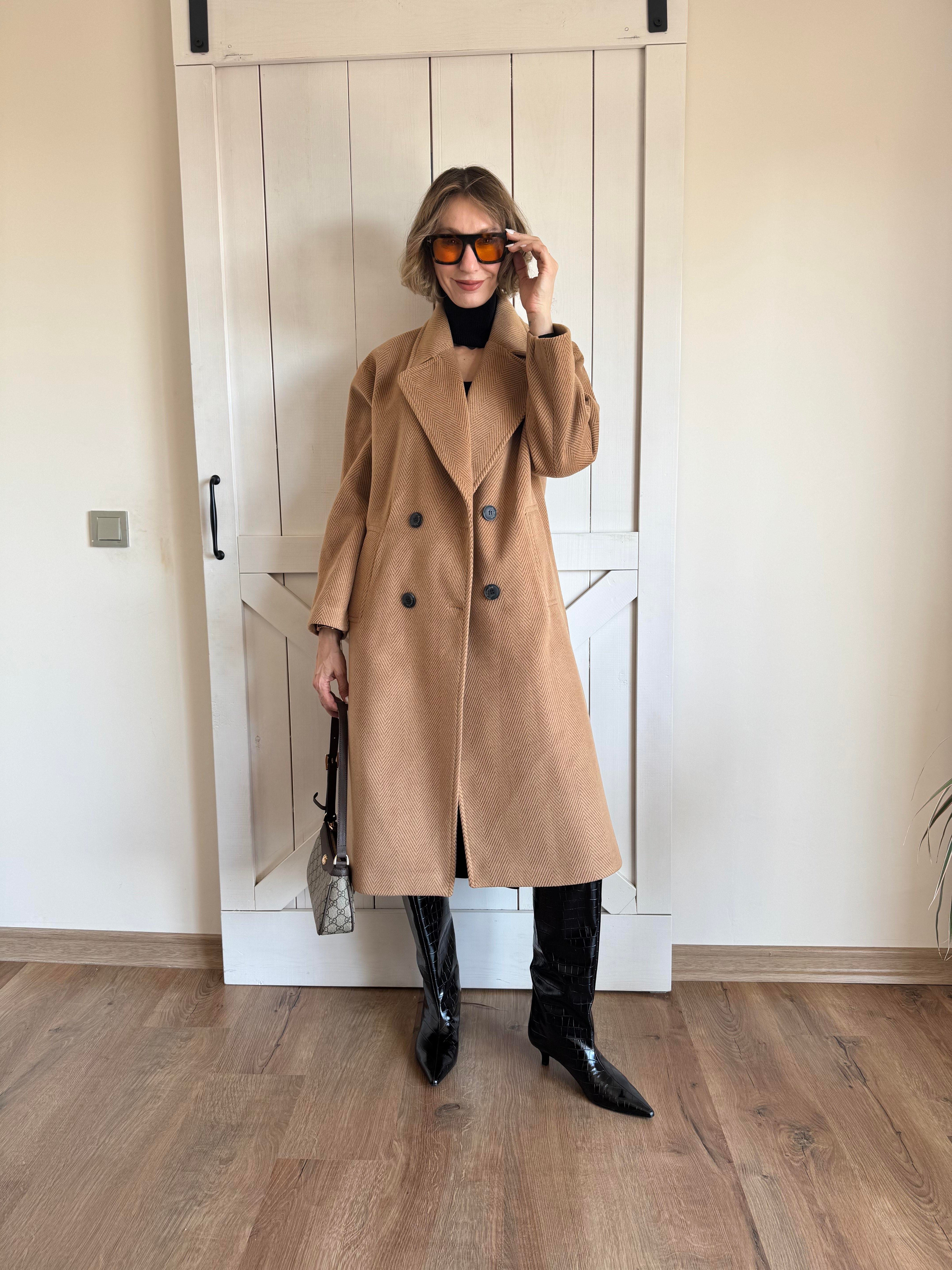 Md Premium Açık Kahve Balık Sırtı Kaban