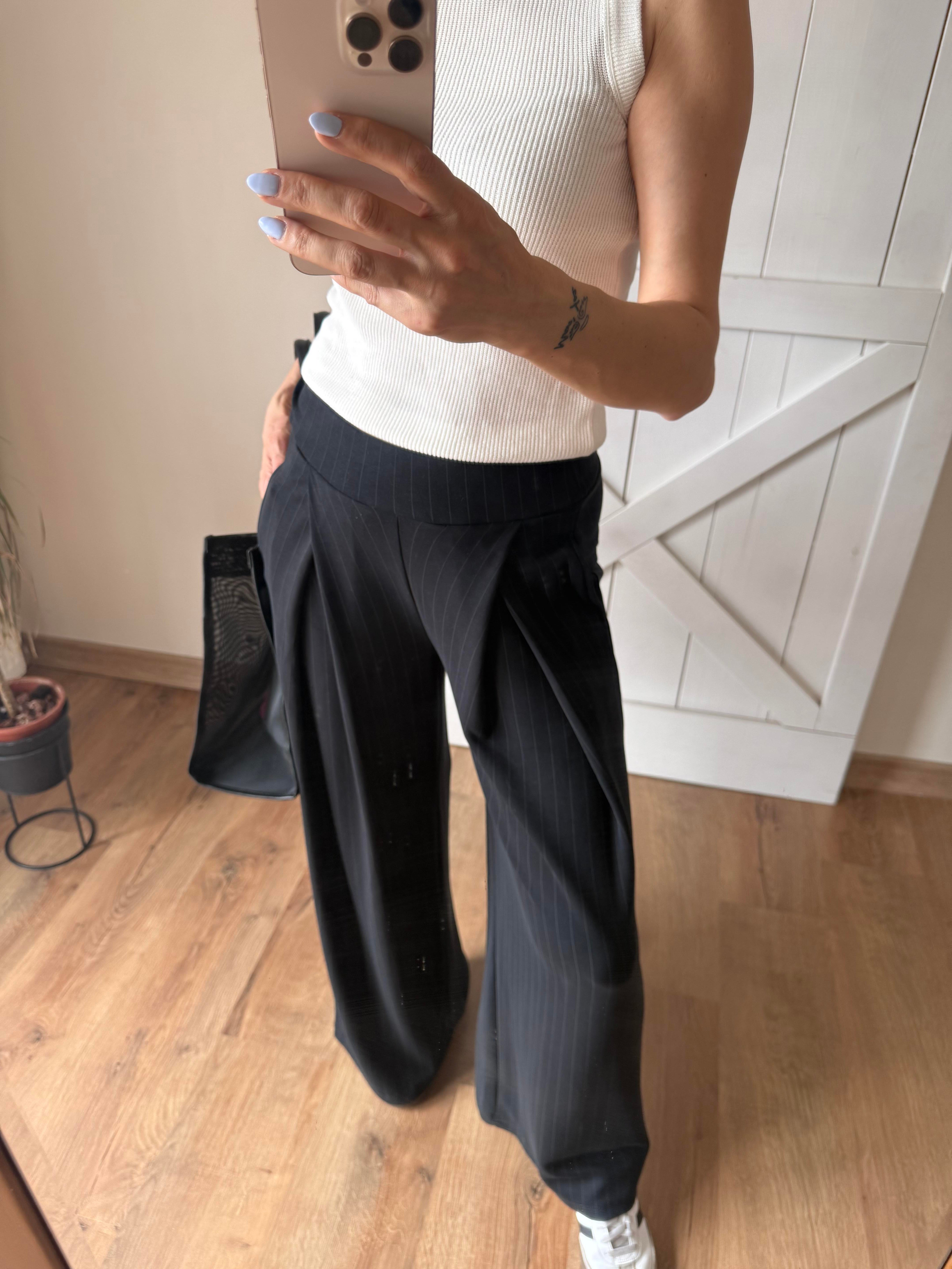 Modal İnce Çizgili Antrasit Pantolon