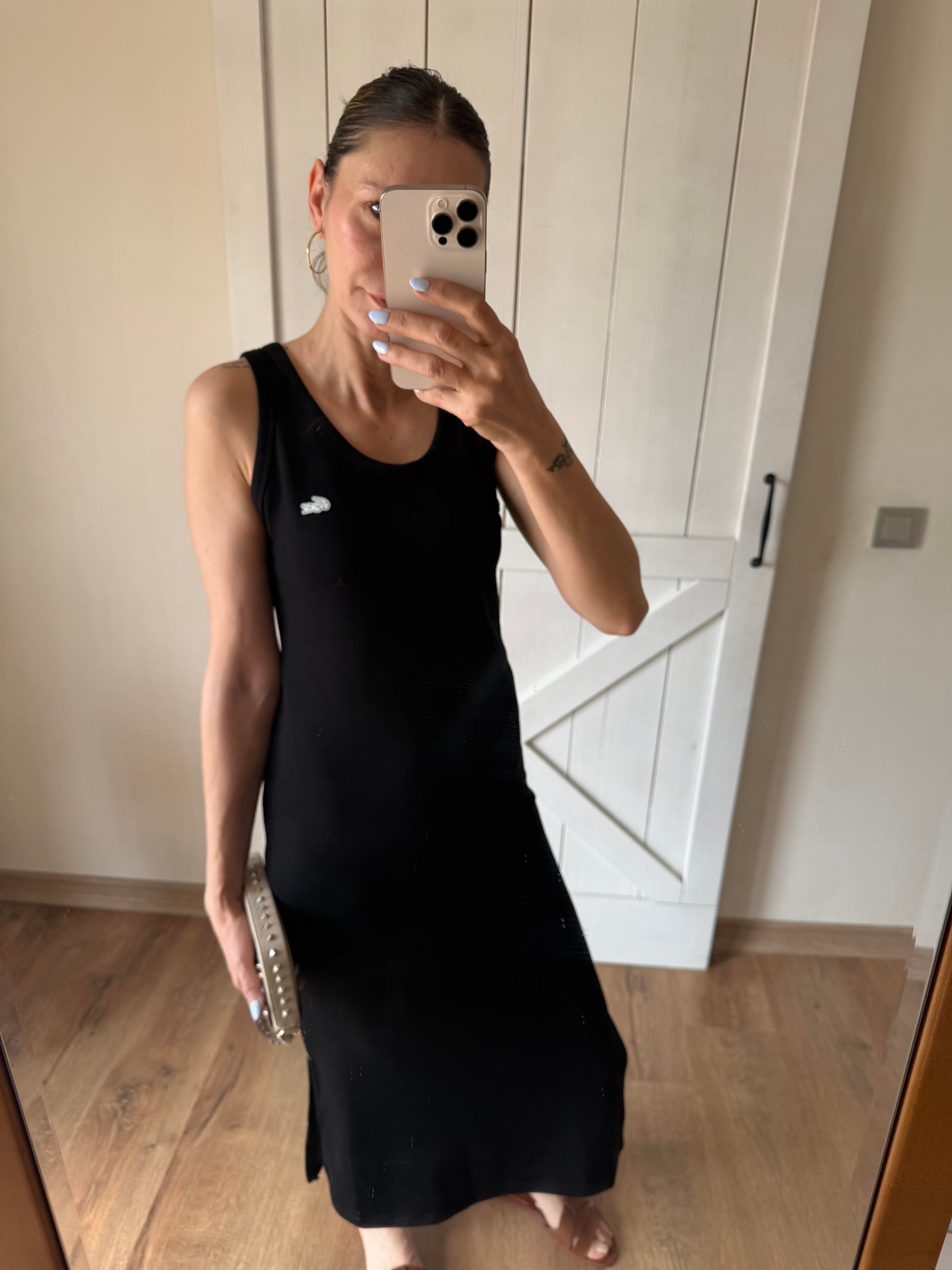 Modal Kalın Askılı Siyah Elbise