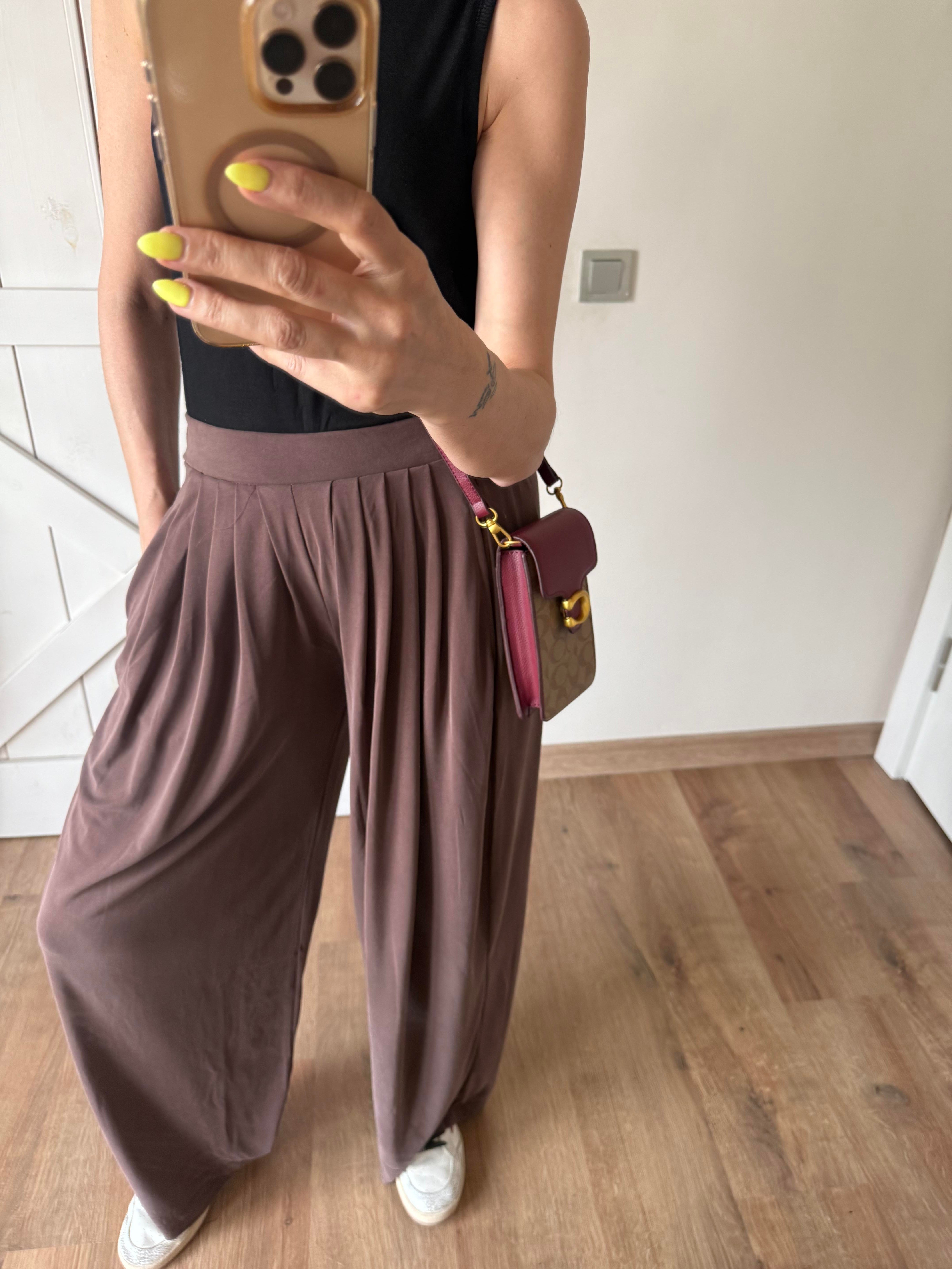 Modal Karışımlı Dökümlü Extra Wide Kahve Pantolon