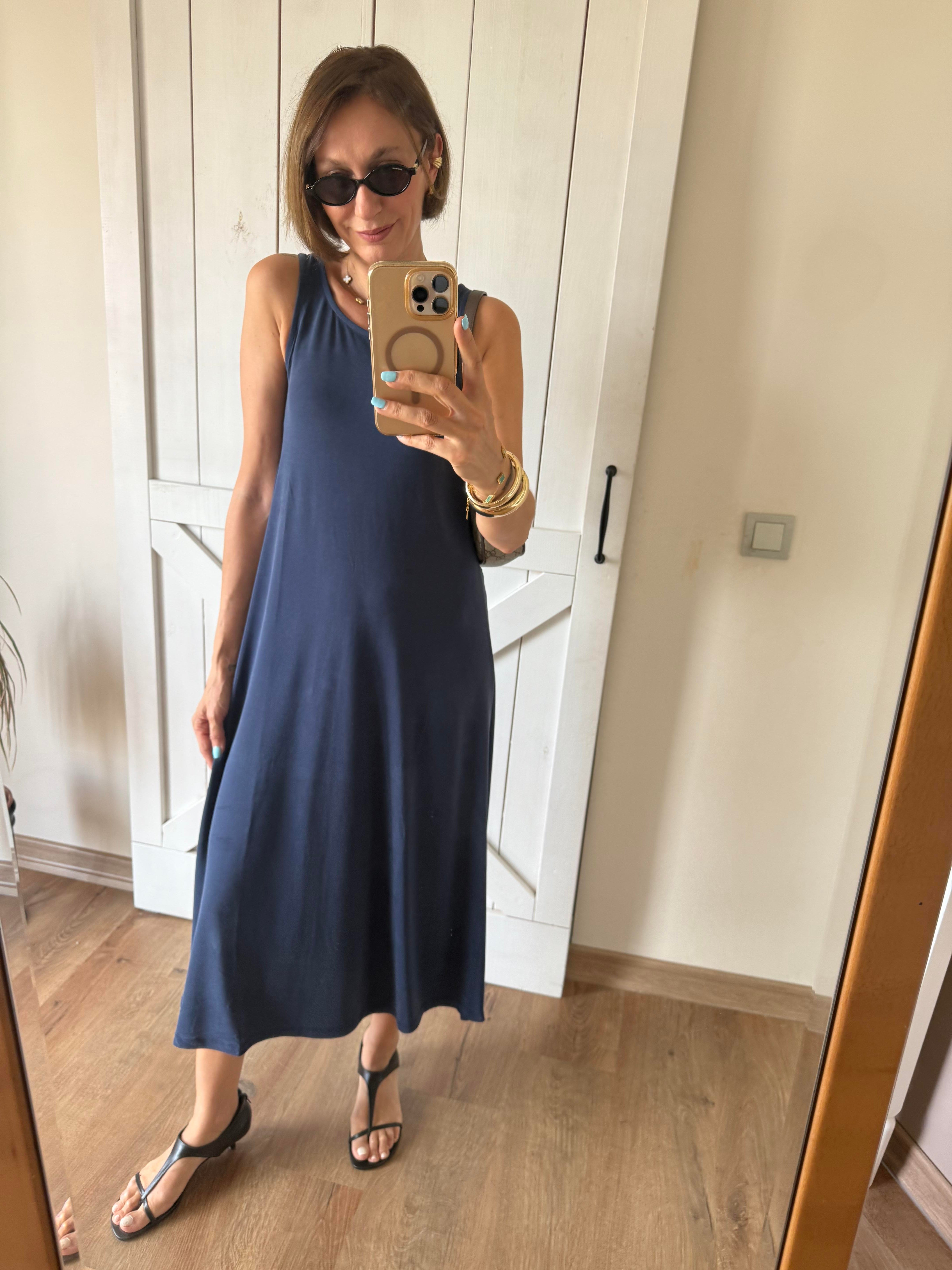 Modal Kumaş Lacivert Oyş Elbise