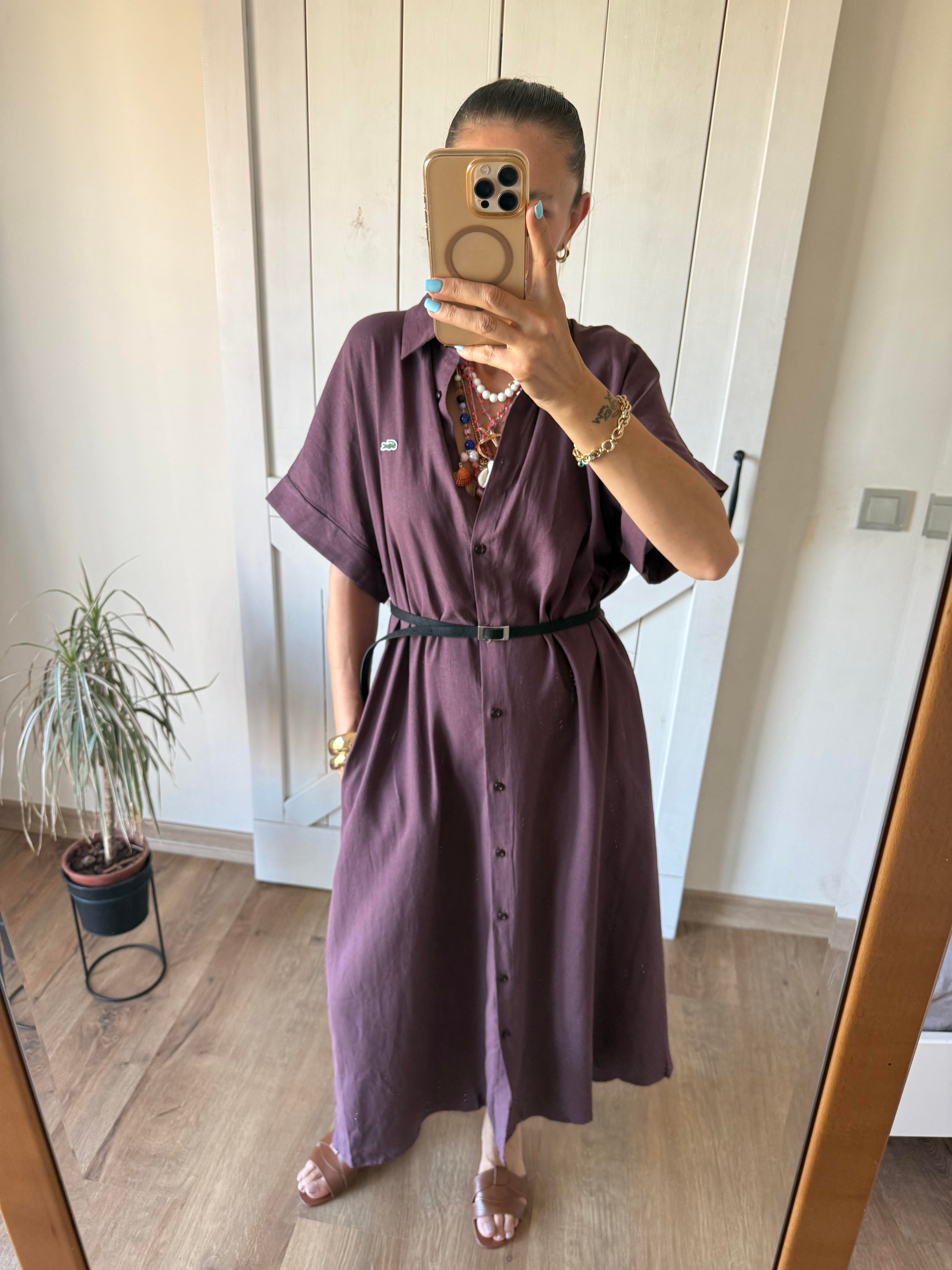 Mürdüm Uzun Gömlek Elbise