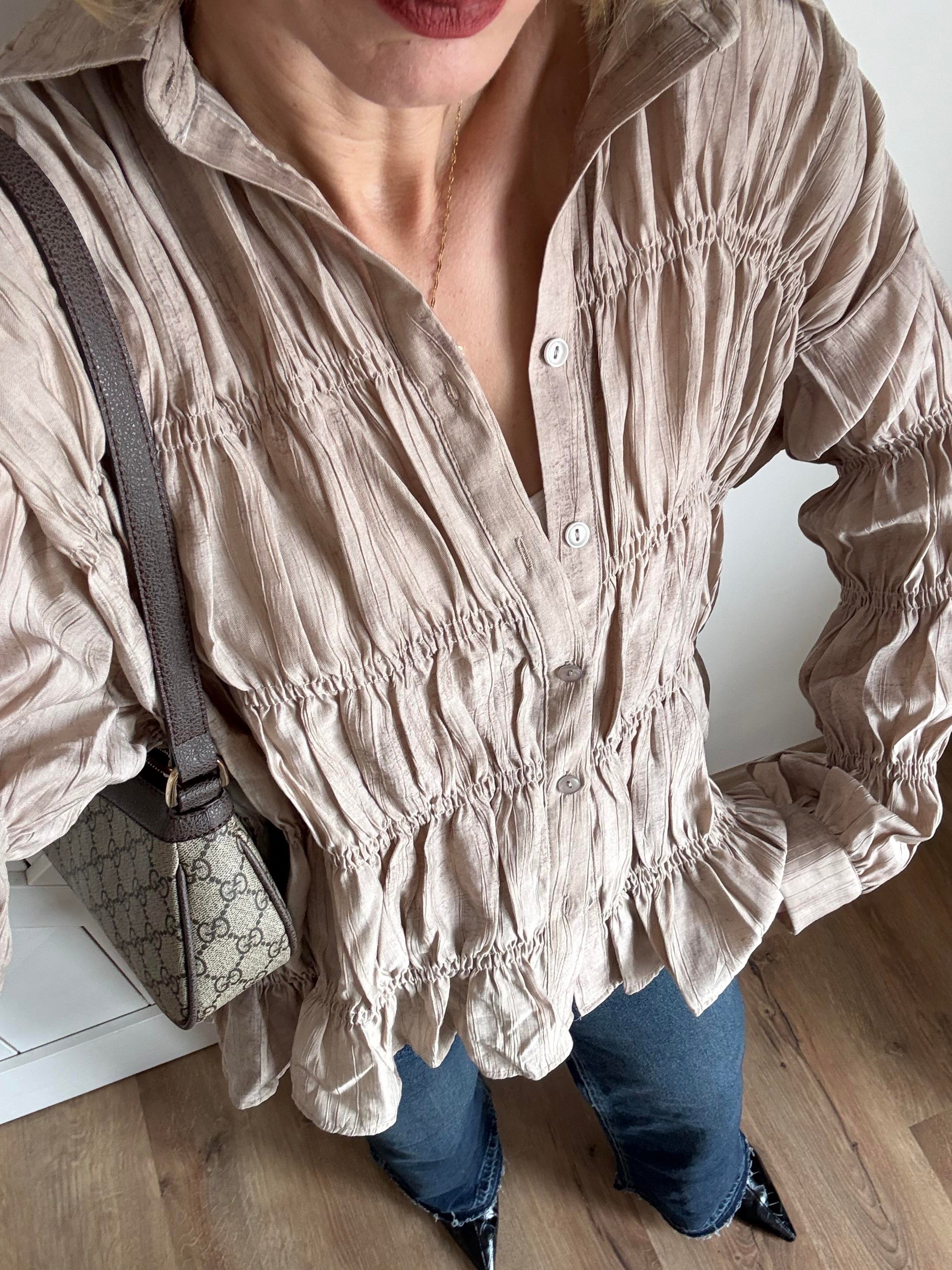 Mürdüms Kırışık Kumaşlı Dökümlü Gömlek