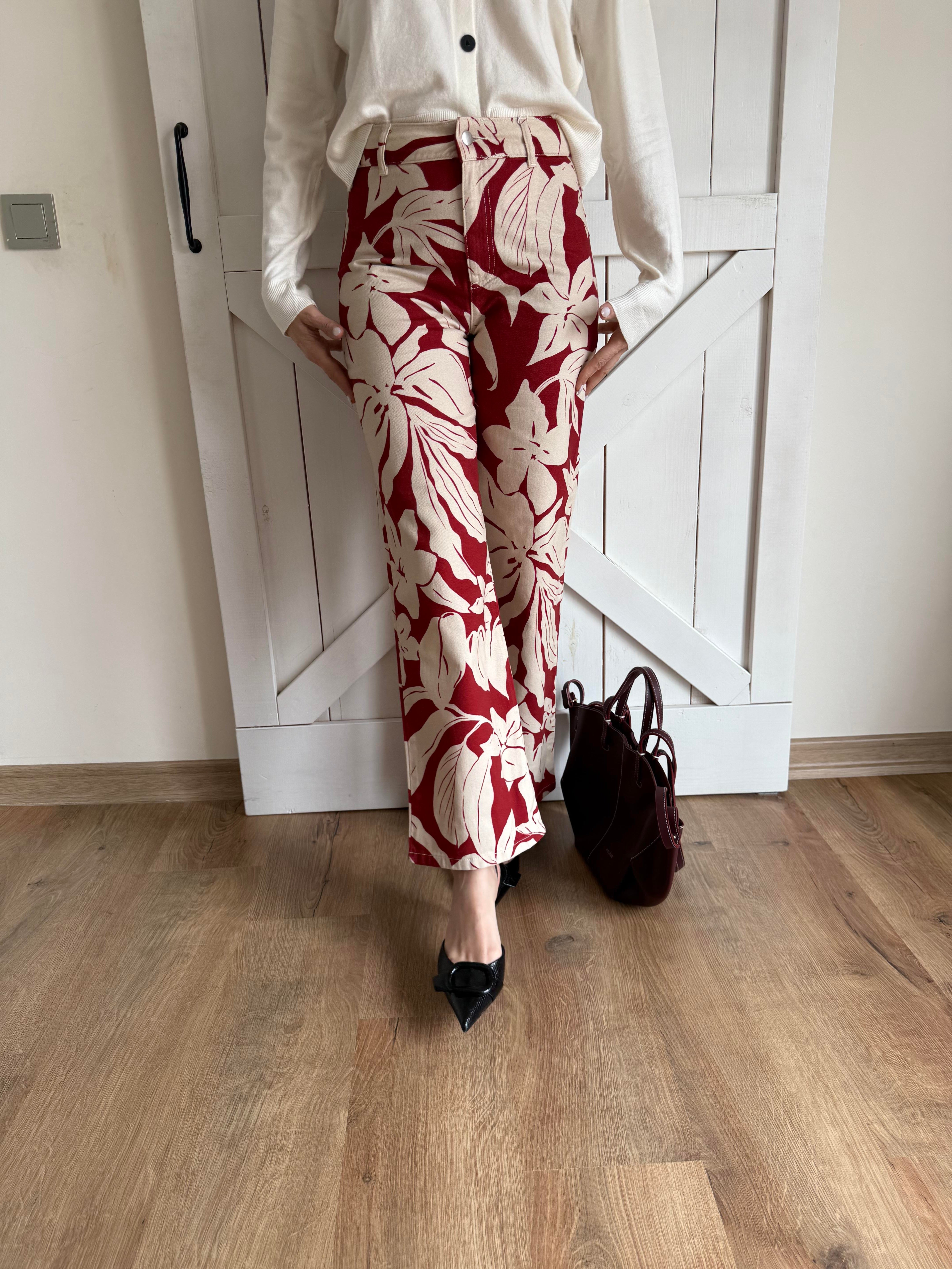 Nicole Baskılı Düz Pantolon