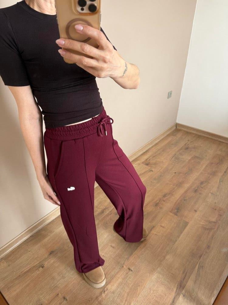 Önü Dikişli Bordo Eşofman Altı