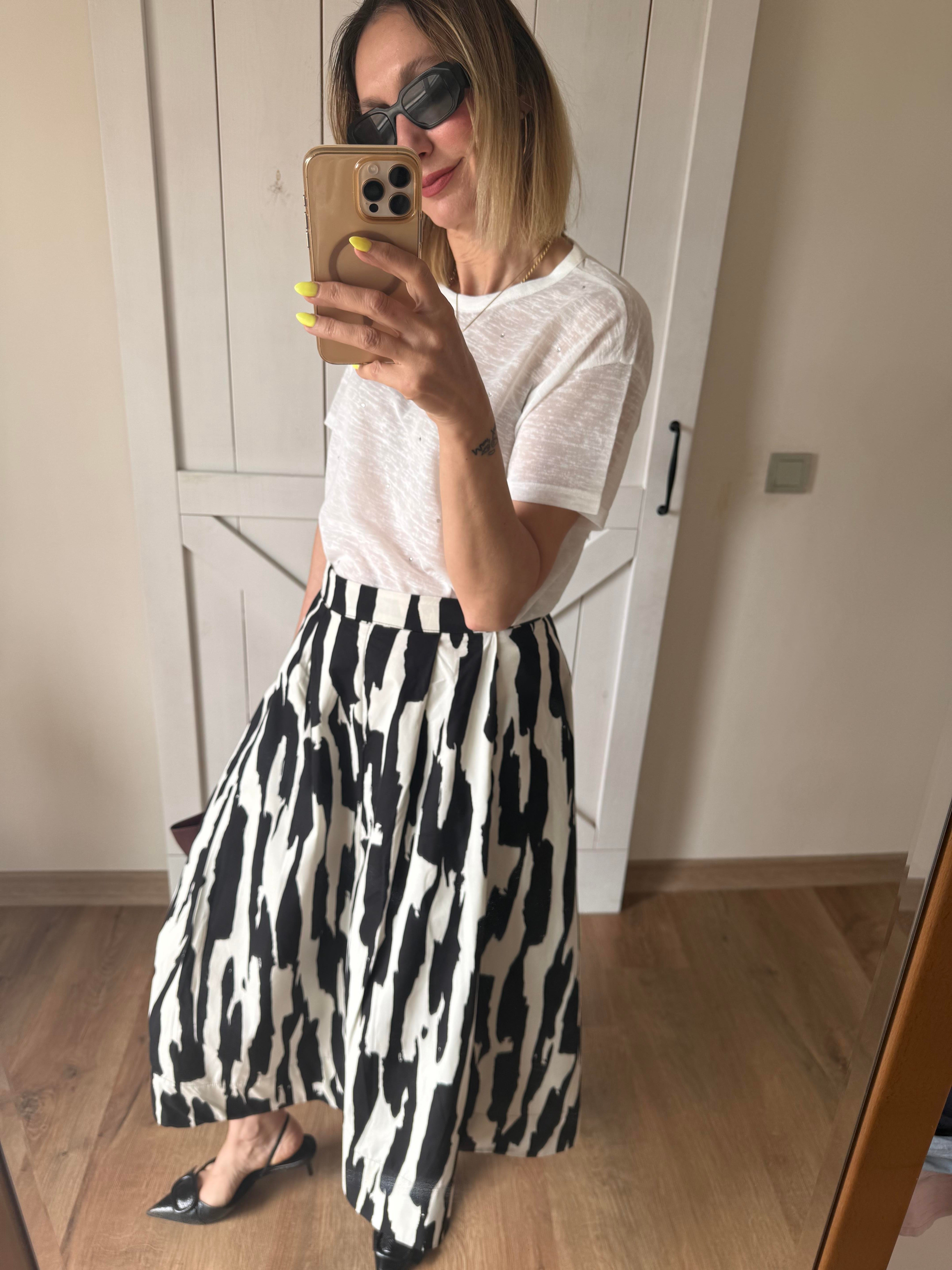 Pileli Desenli Poplin Karma Etek