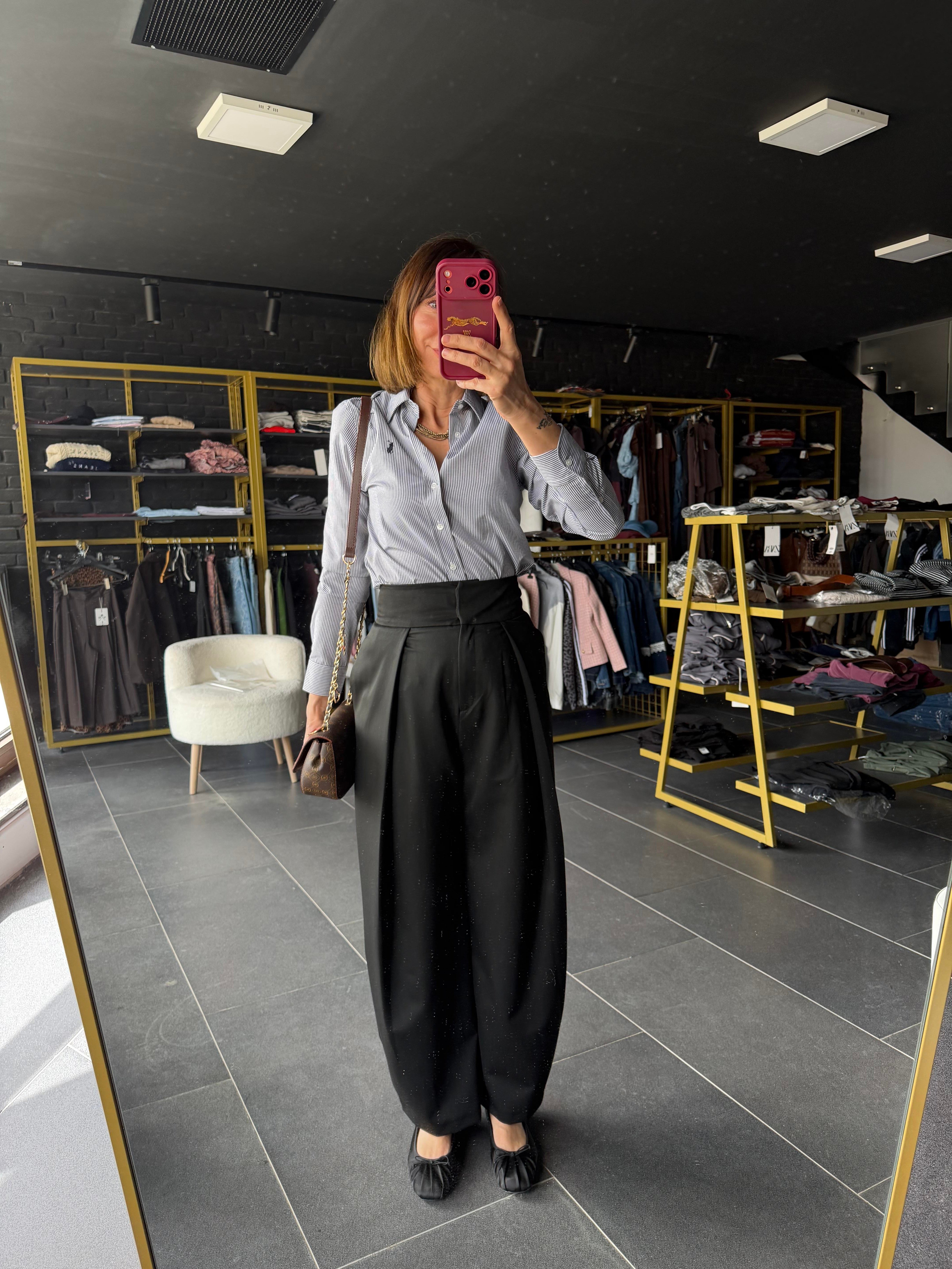 Pileli Siyah Kalın Bel Pinterest Pantolon