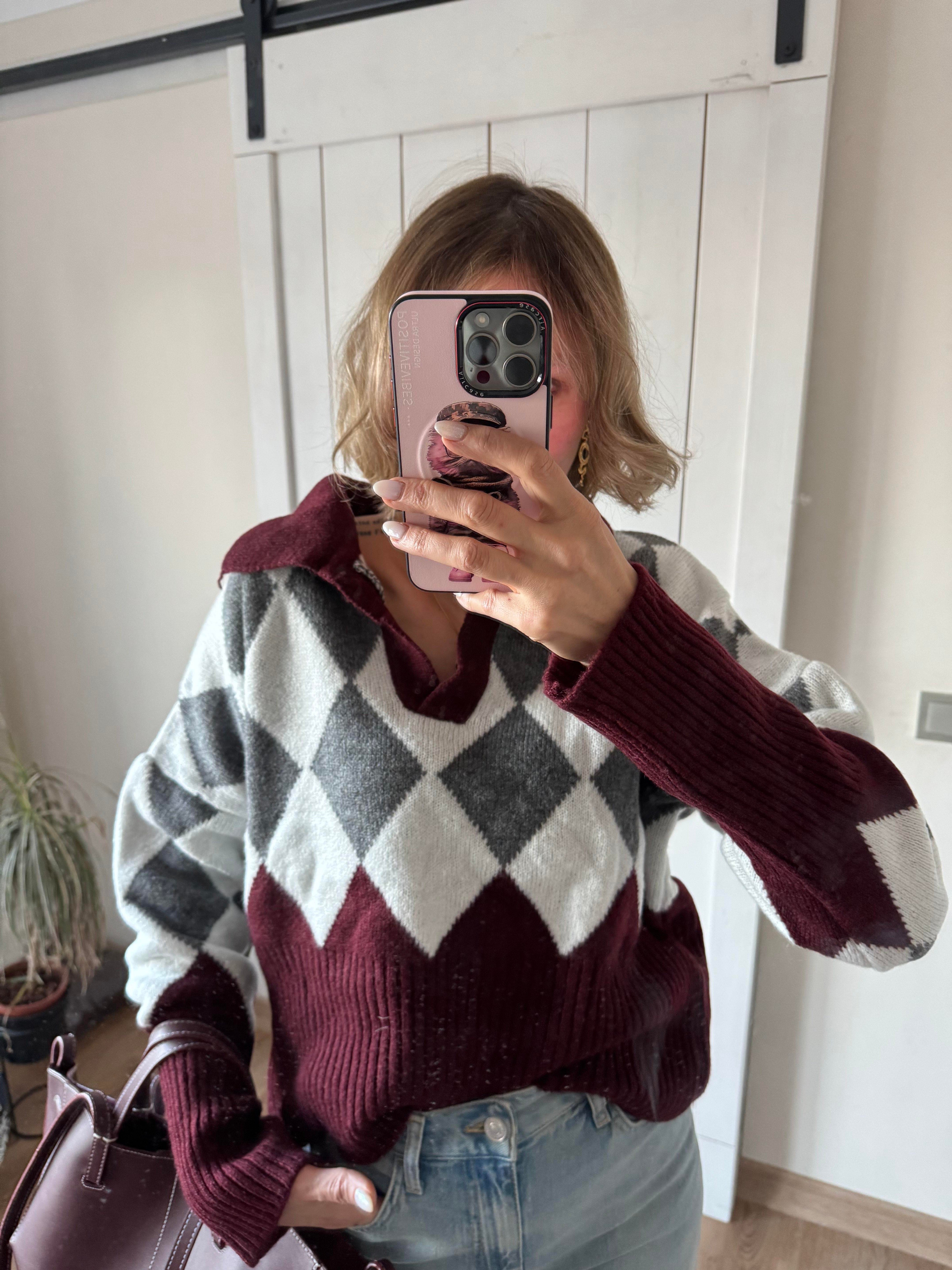 Polo Yaka Bordo Baklava Kazak