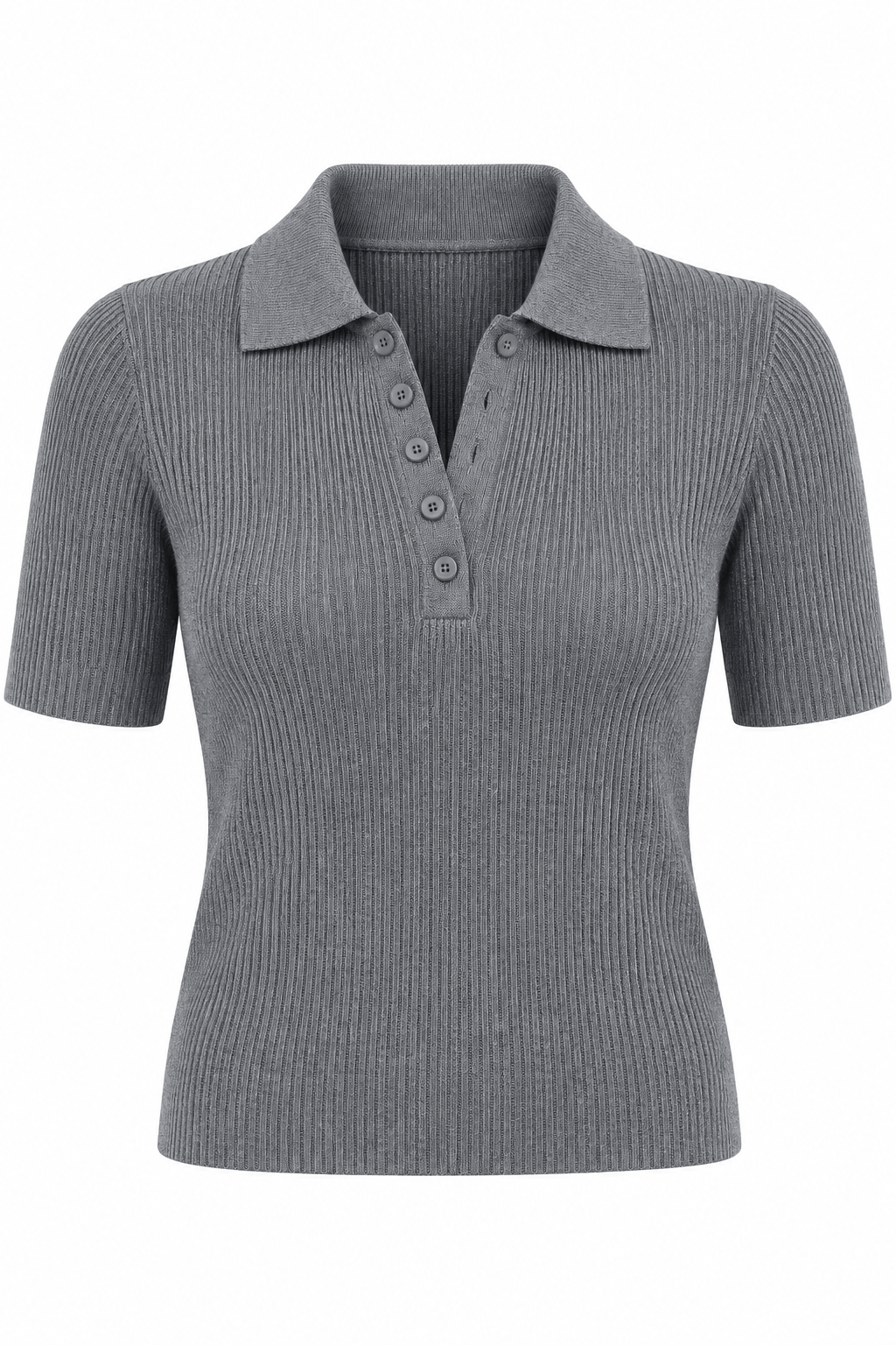 Polo Yaka Massi Yumoş Gri Triko Tshirt