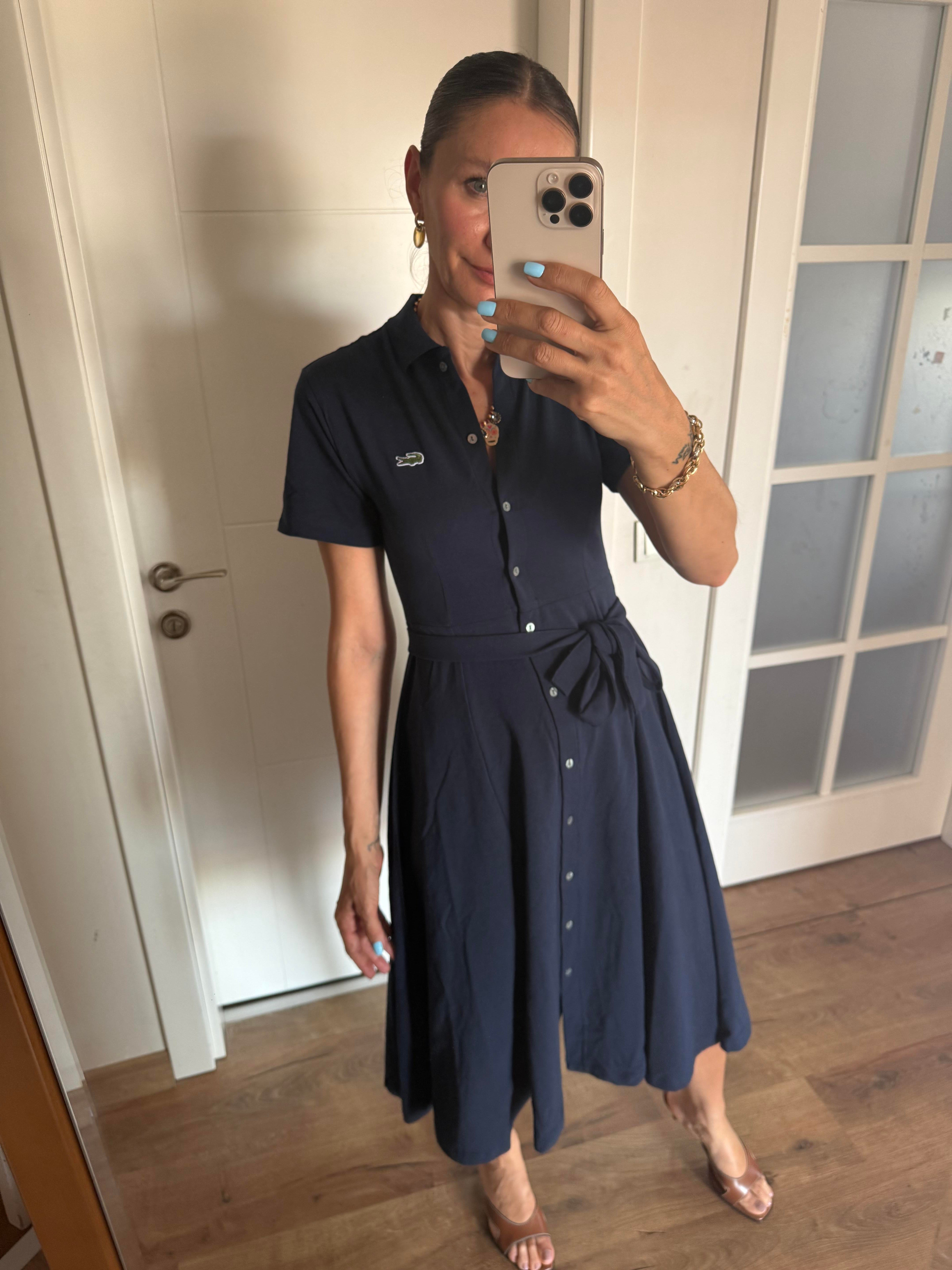 Polo Yaka Premium Lacivert Kuşaklı Elbise