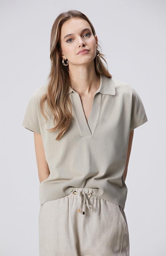 Polo Yaka Work Ekru Triko Tshirt