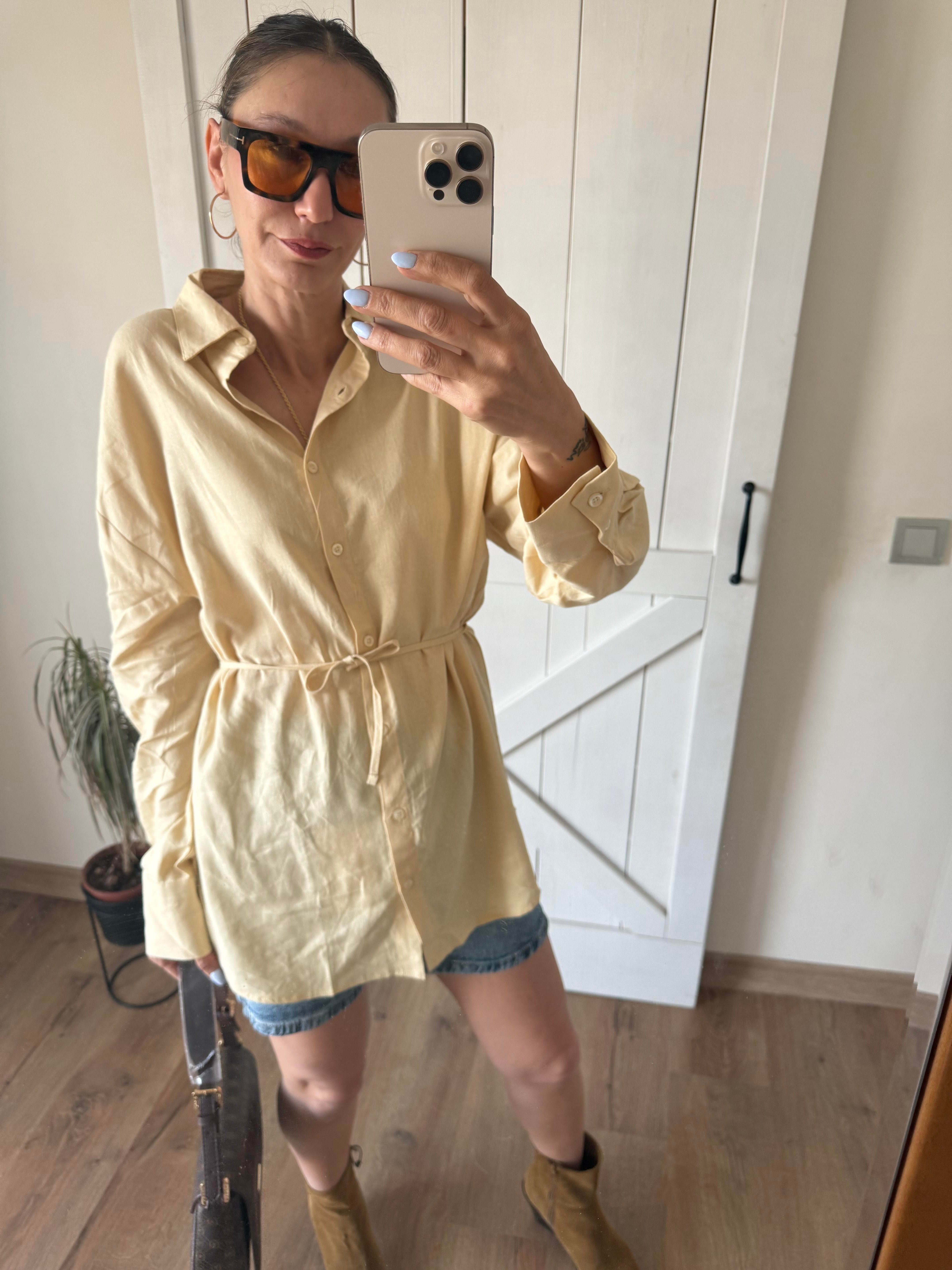 Premium Belden Büzgülü Keten Gömlek