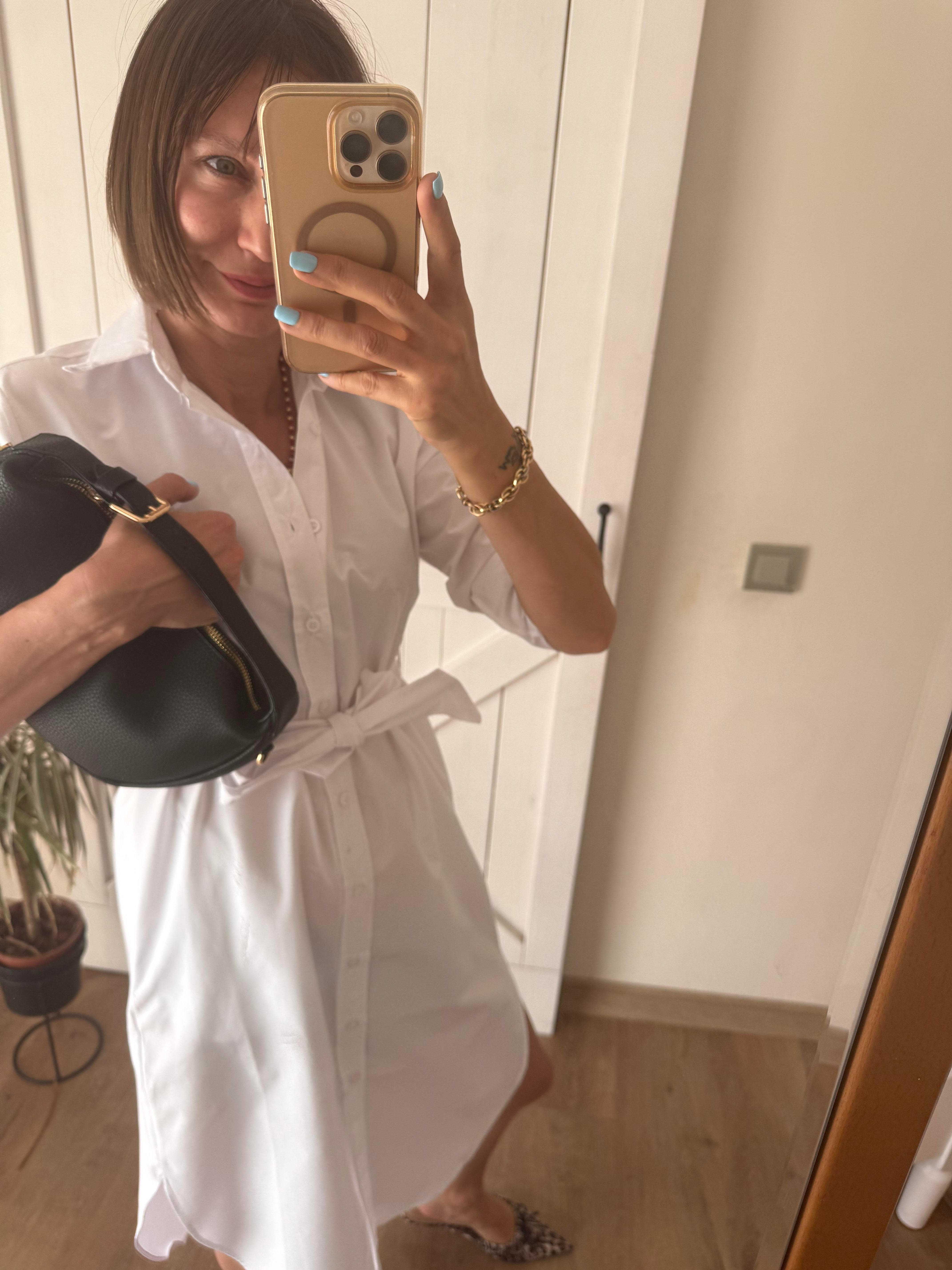 Premium Beyaz Poplin Uzun Kollu Gömlek Elbise