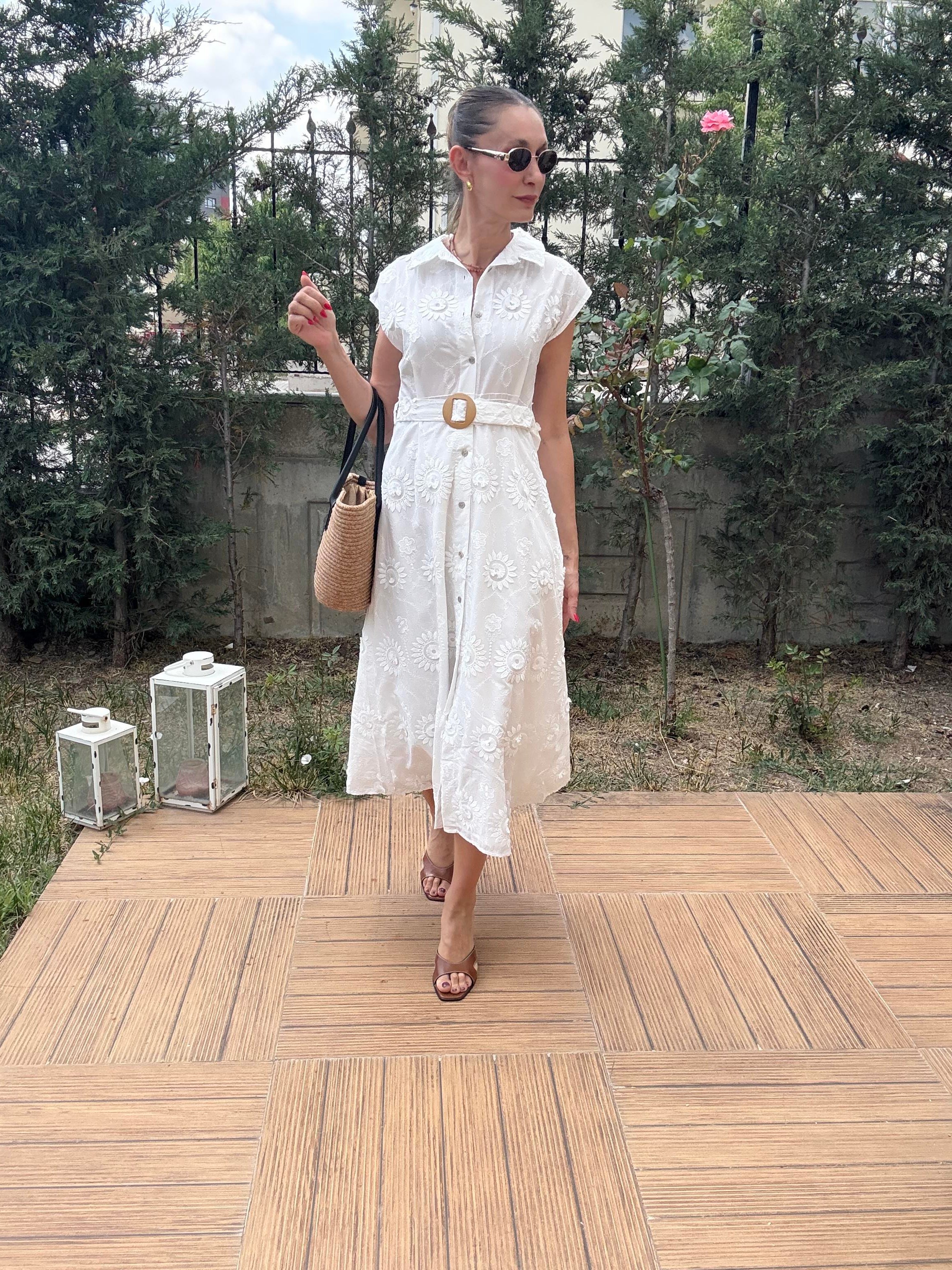 Premium Nakışlı Kemerli Fisto Elbise