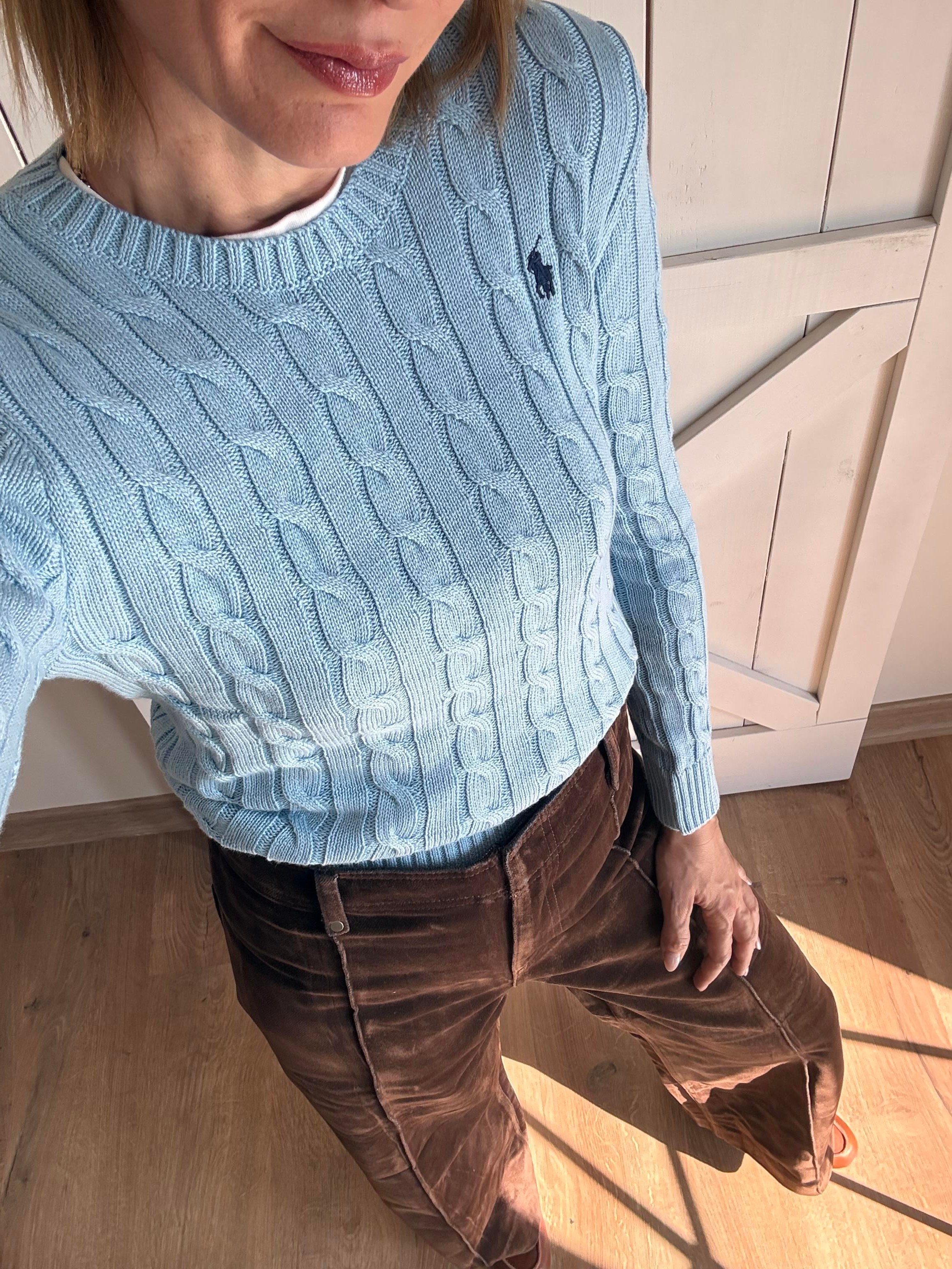 Saç Örgü Mavi Kazak