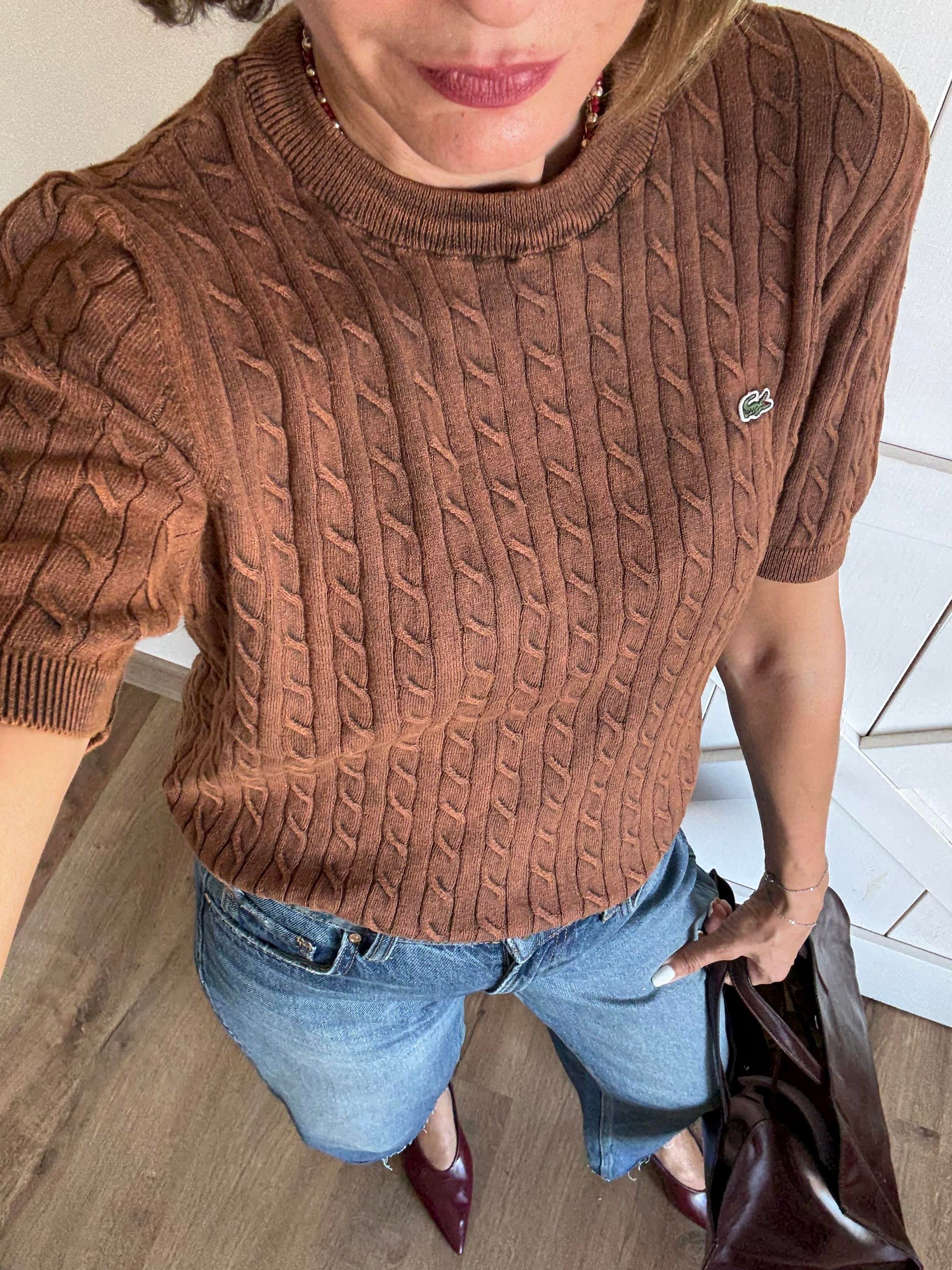 Saç Örgülü Kahverengi Triko Bluz