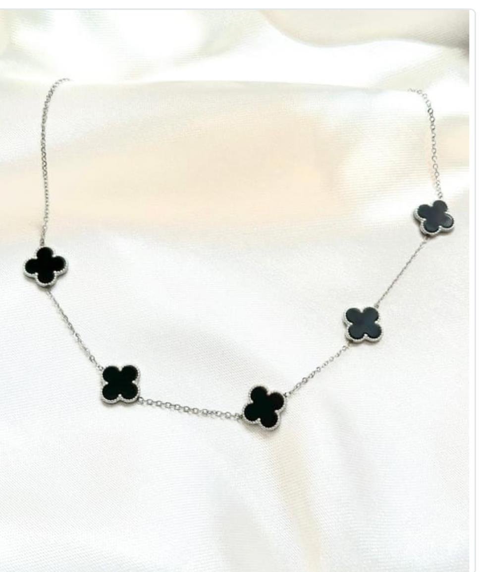 Silver Cleef Model Siyah Çelik 5li Yonca Kolye