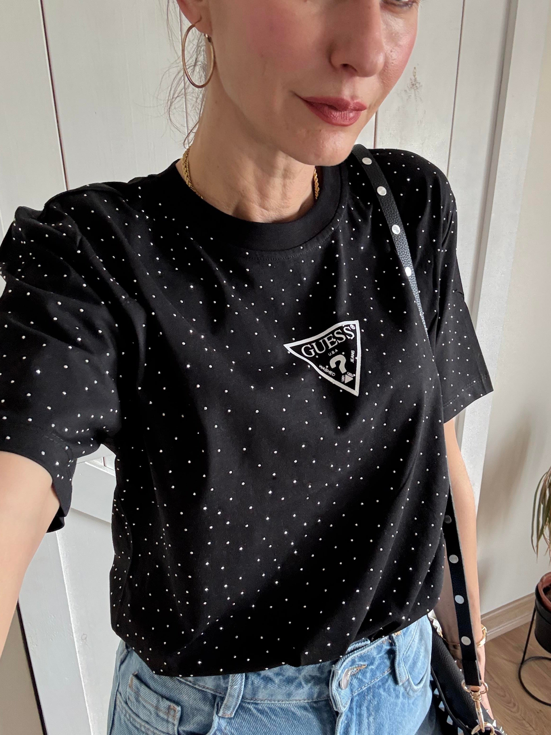 Siyah Full Taşlı Tshirt